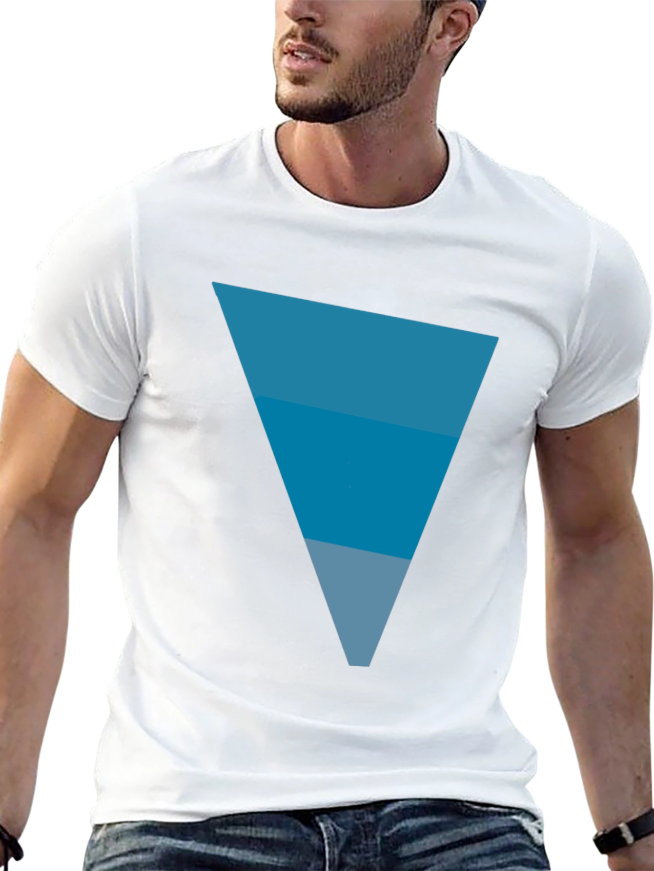Mens Black Tee with Blue Triangle Graphic