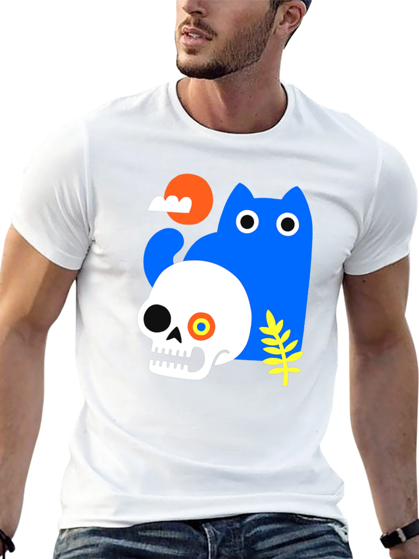 Skull & Cat Graphic Tee - Unique Print T-Shirt