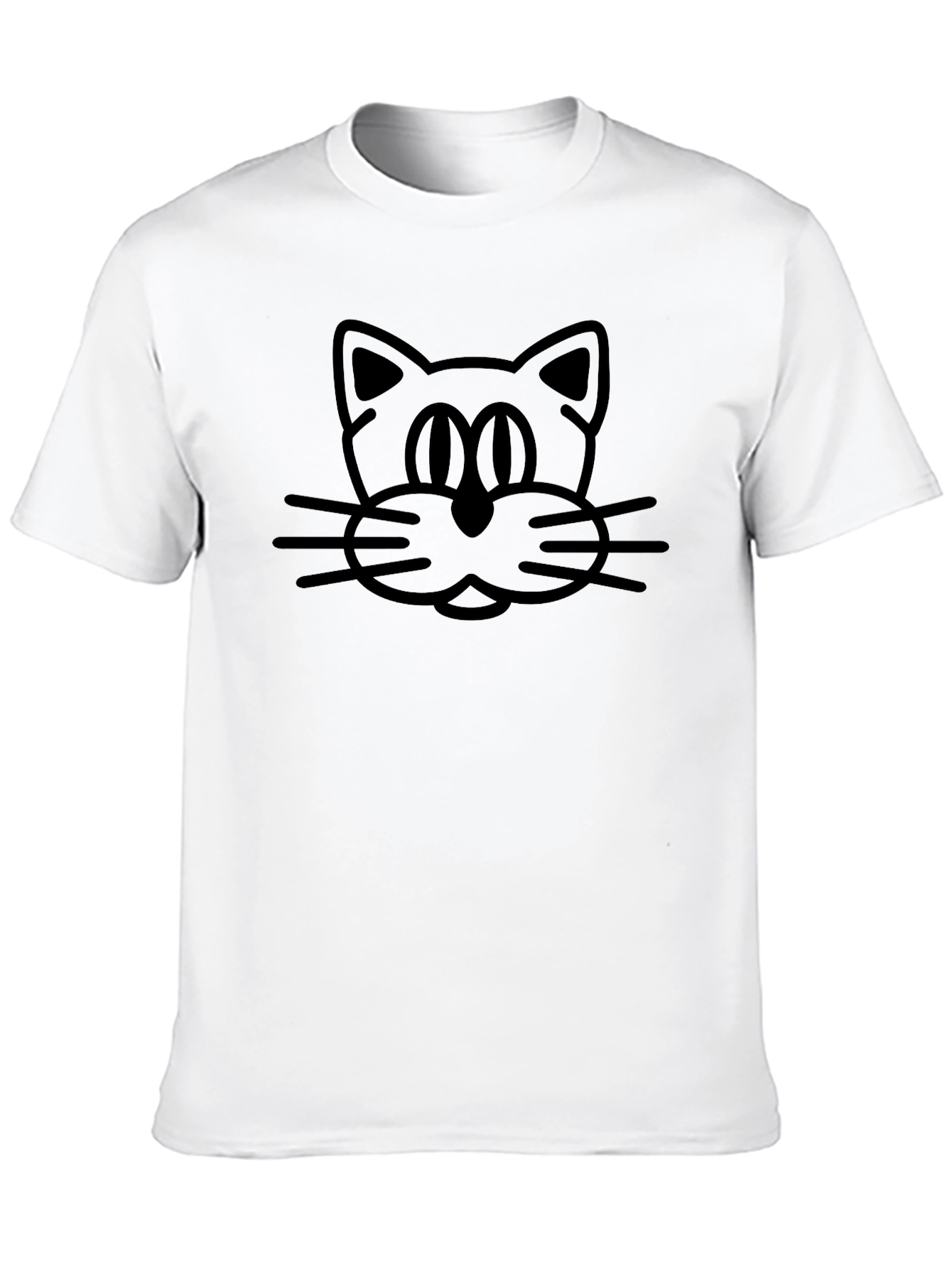 Cartoon Cat Face Black T-Shirt