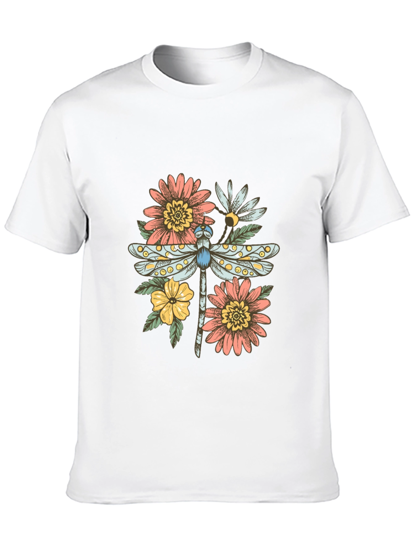 Dragonfly Floral Graphic Tee - Trendy Casual Top