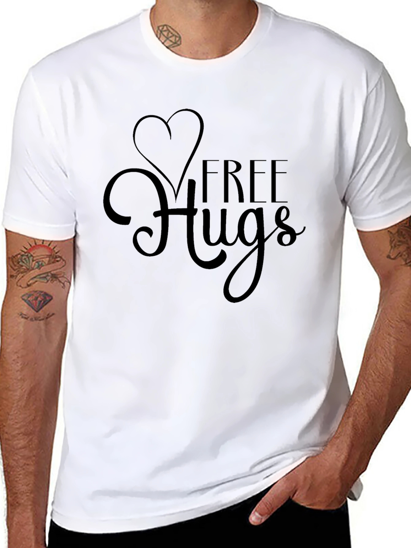 Free Hugs Graphic Tee - Heart Design Soft Cotton