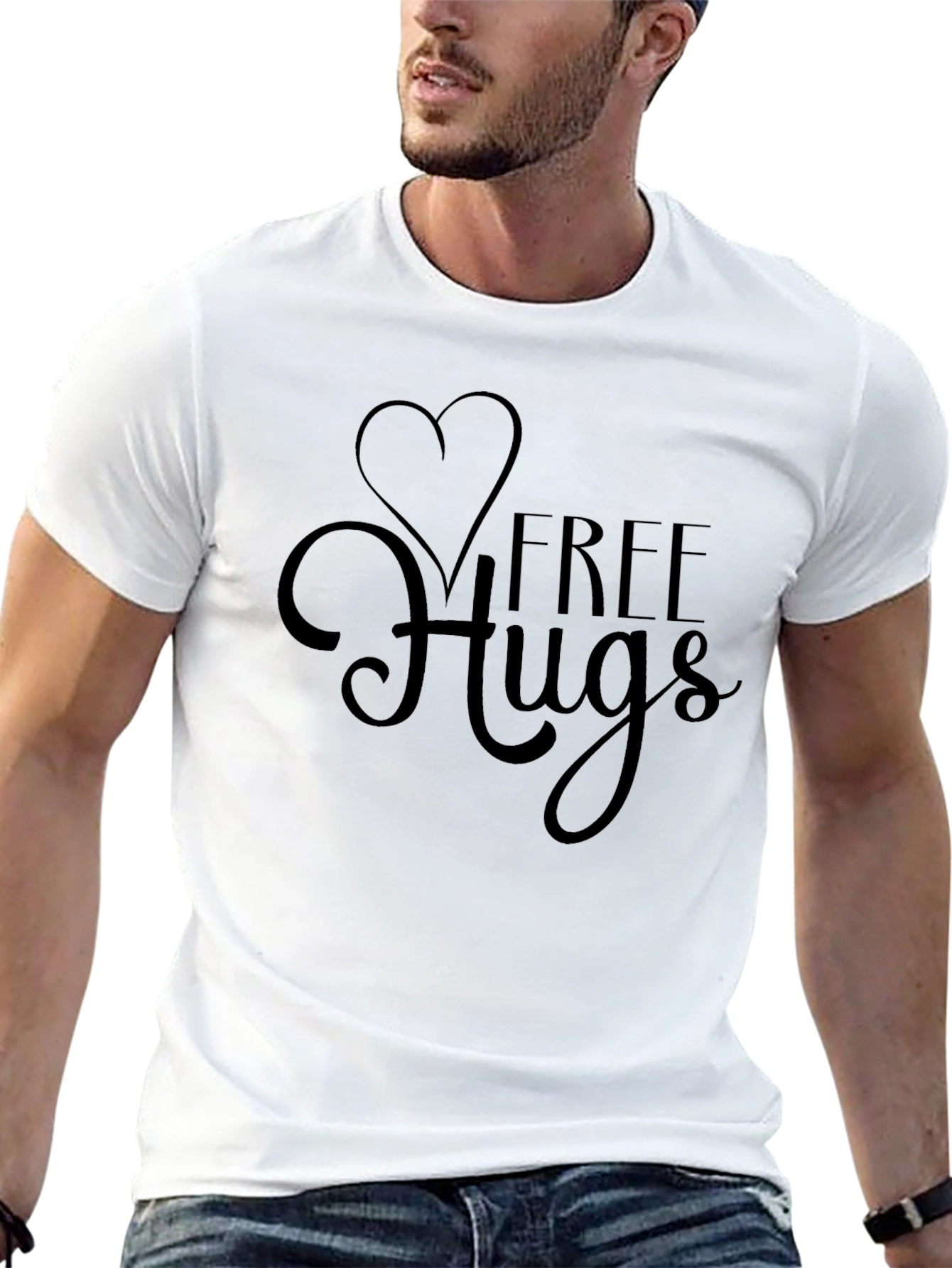Free Hugs Graphic Tee - Heart Design Soft Cotton