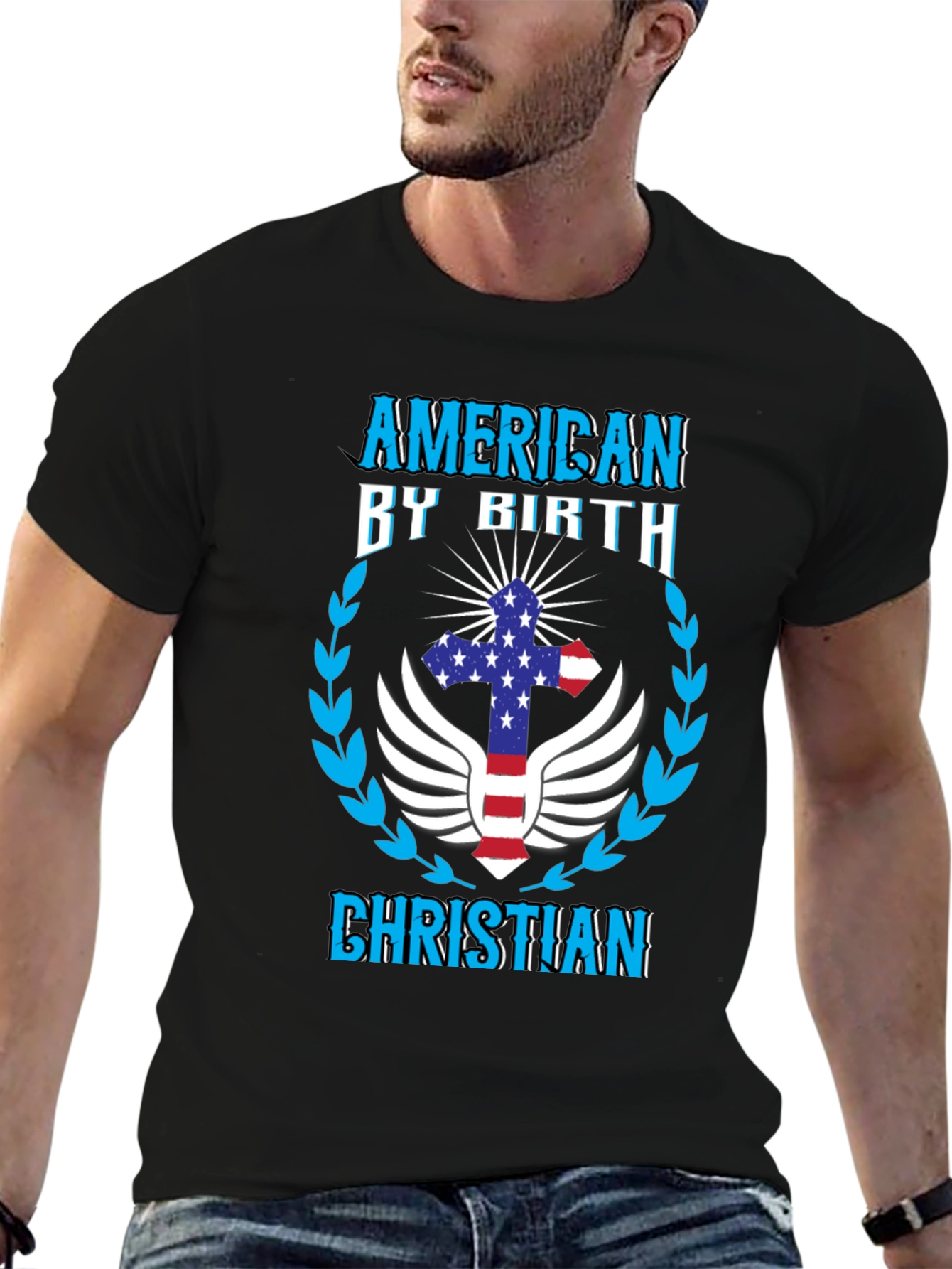 American by Birth Christian Black Graphic Tee