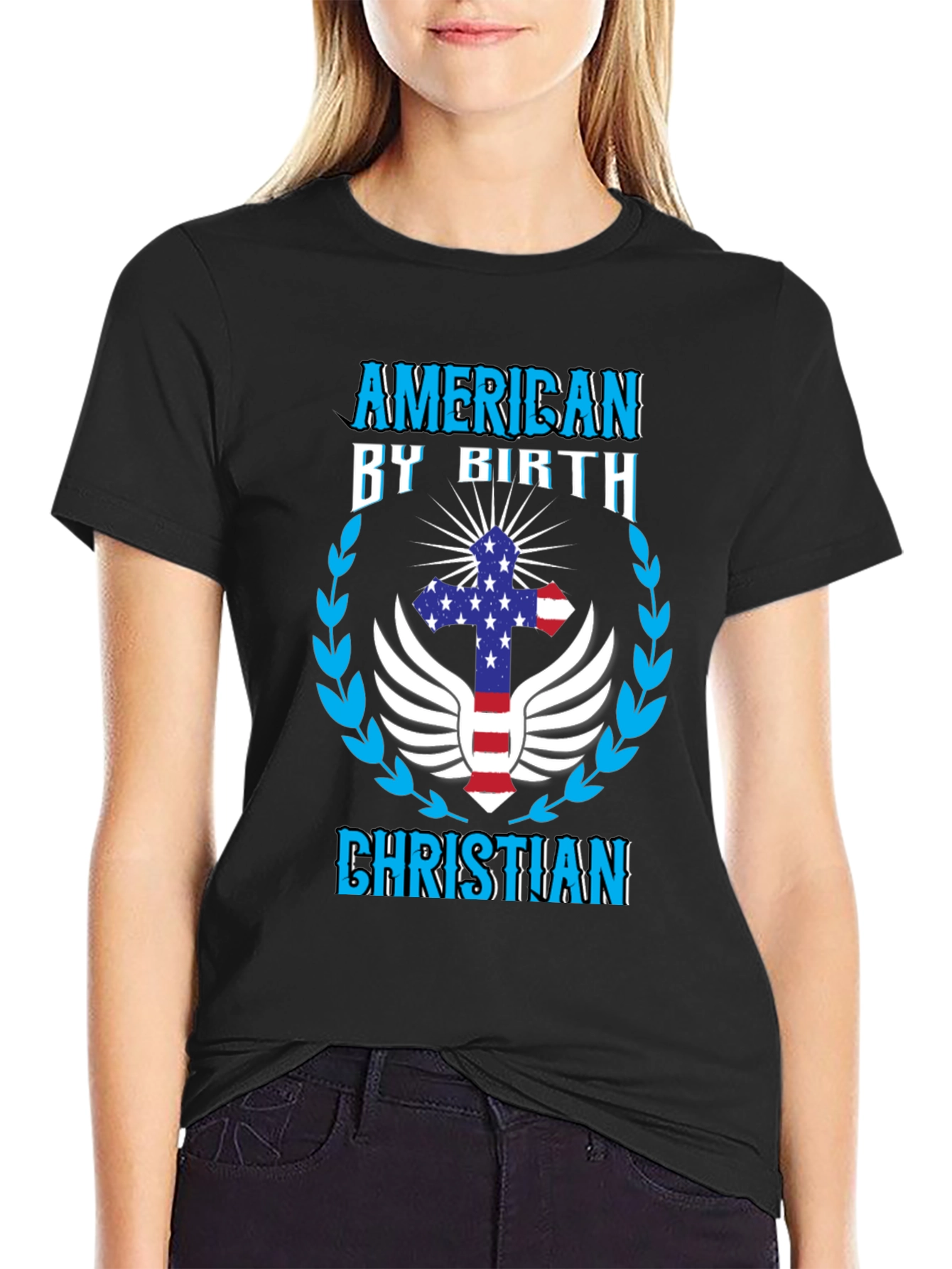 American by Birth Christian Black Graphic Tee