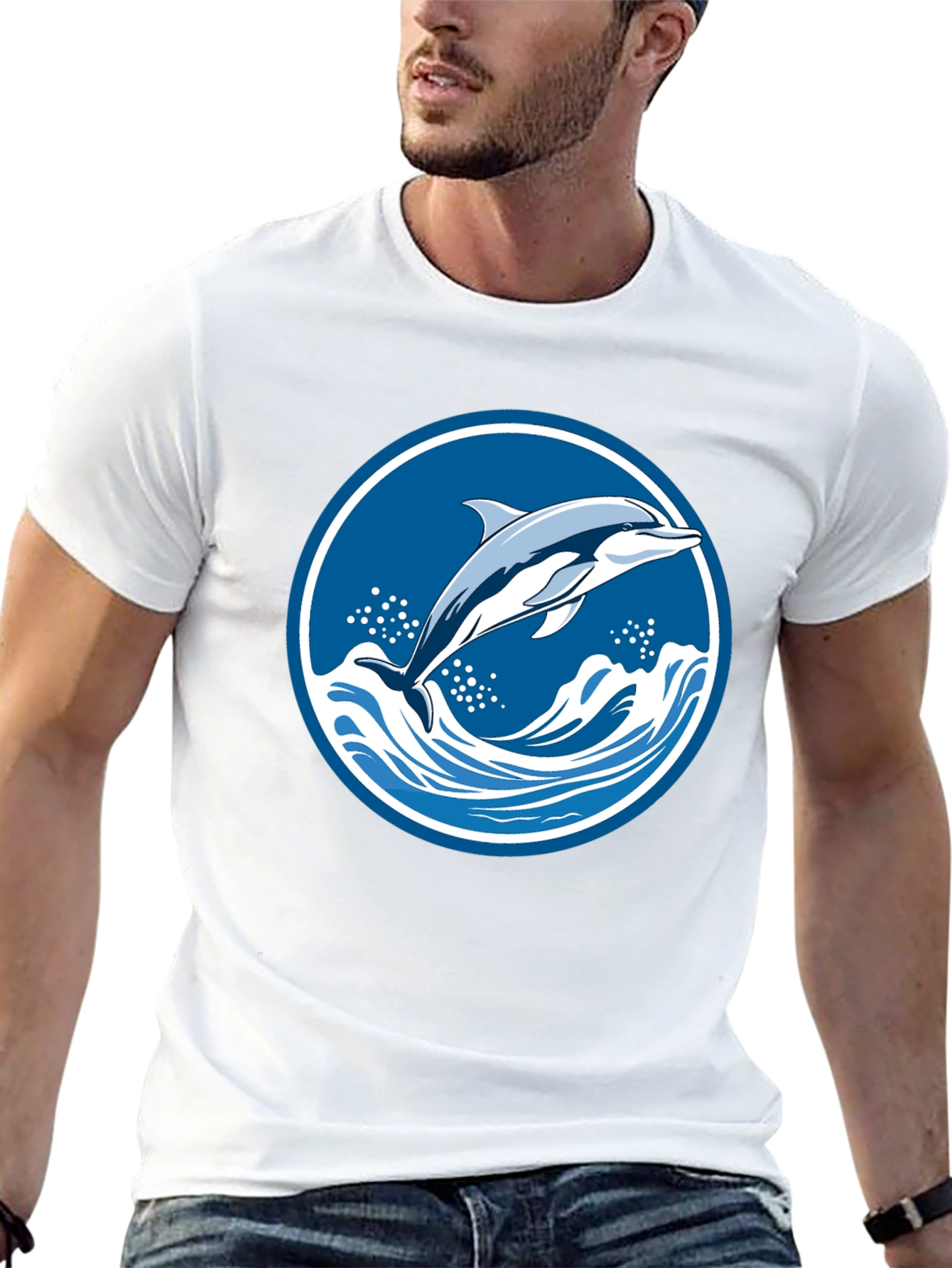 Dolphin Wave Graphic Tee - Black