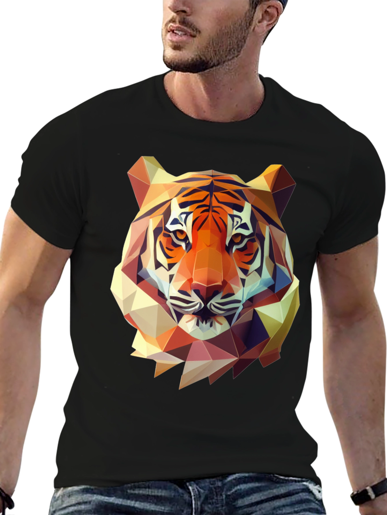 Geometric Tiger Graphic Tee - Mens Black T-Shirt