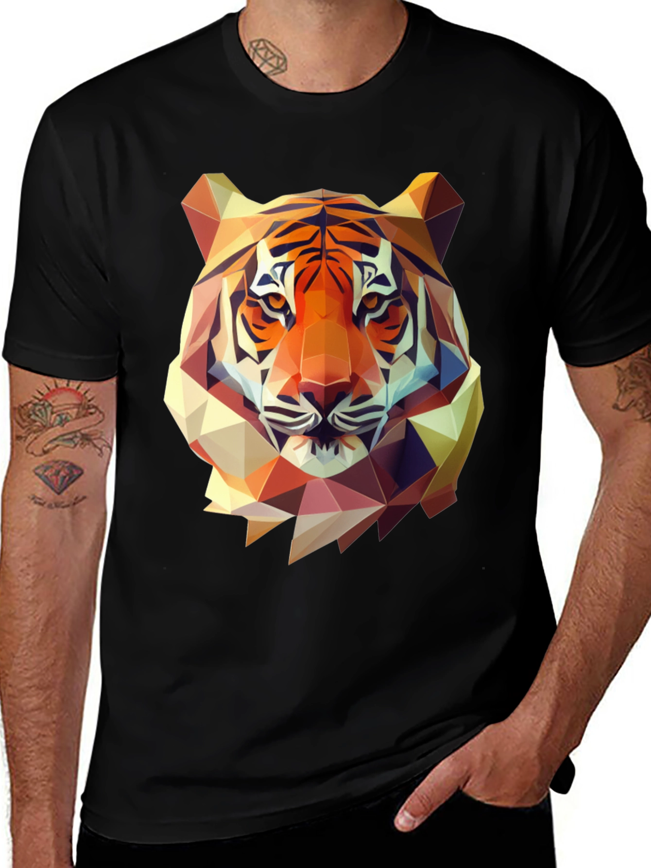 Geometric Tiger Graphic Tee - Mens Black T-Shirt