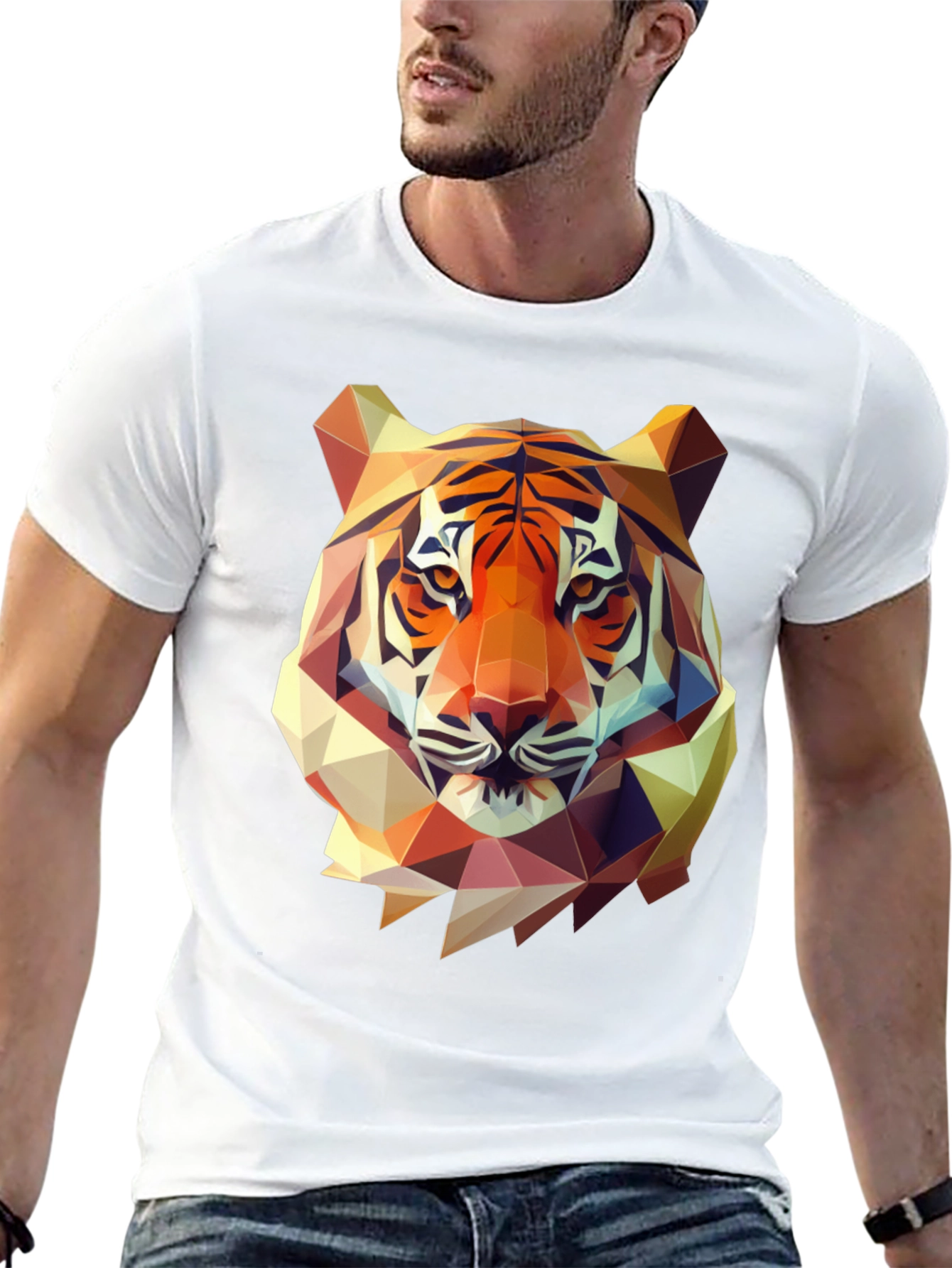Geometric Tiger Graphic Tee - Mens Black T-Shirt