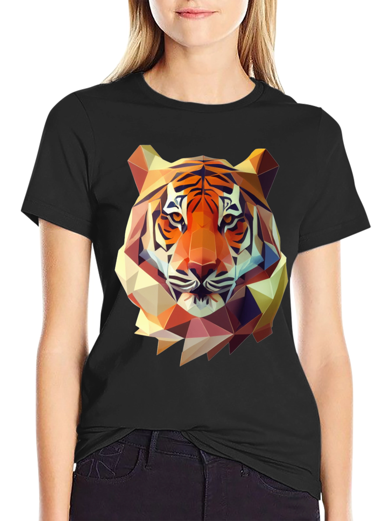 Geometric Tiger Graphic Tee - Mens Black T-Shirt