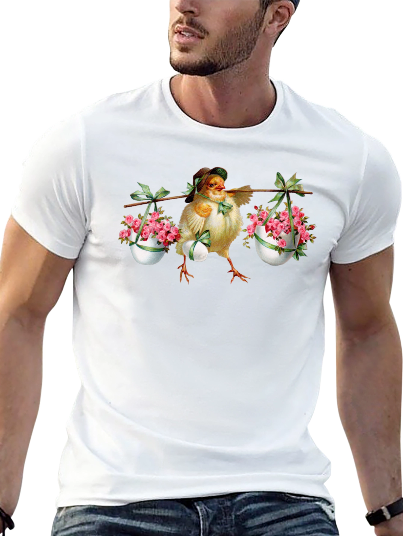 Chick with Easter Eggs & Flowers Graphic Tee