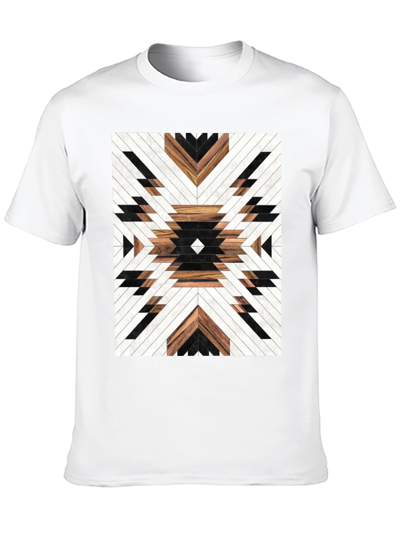 Geometric Wood Pattern Graphic Tee - Modern Design