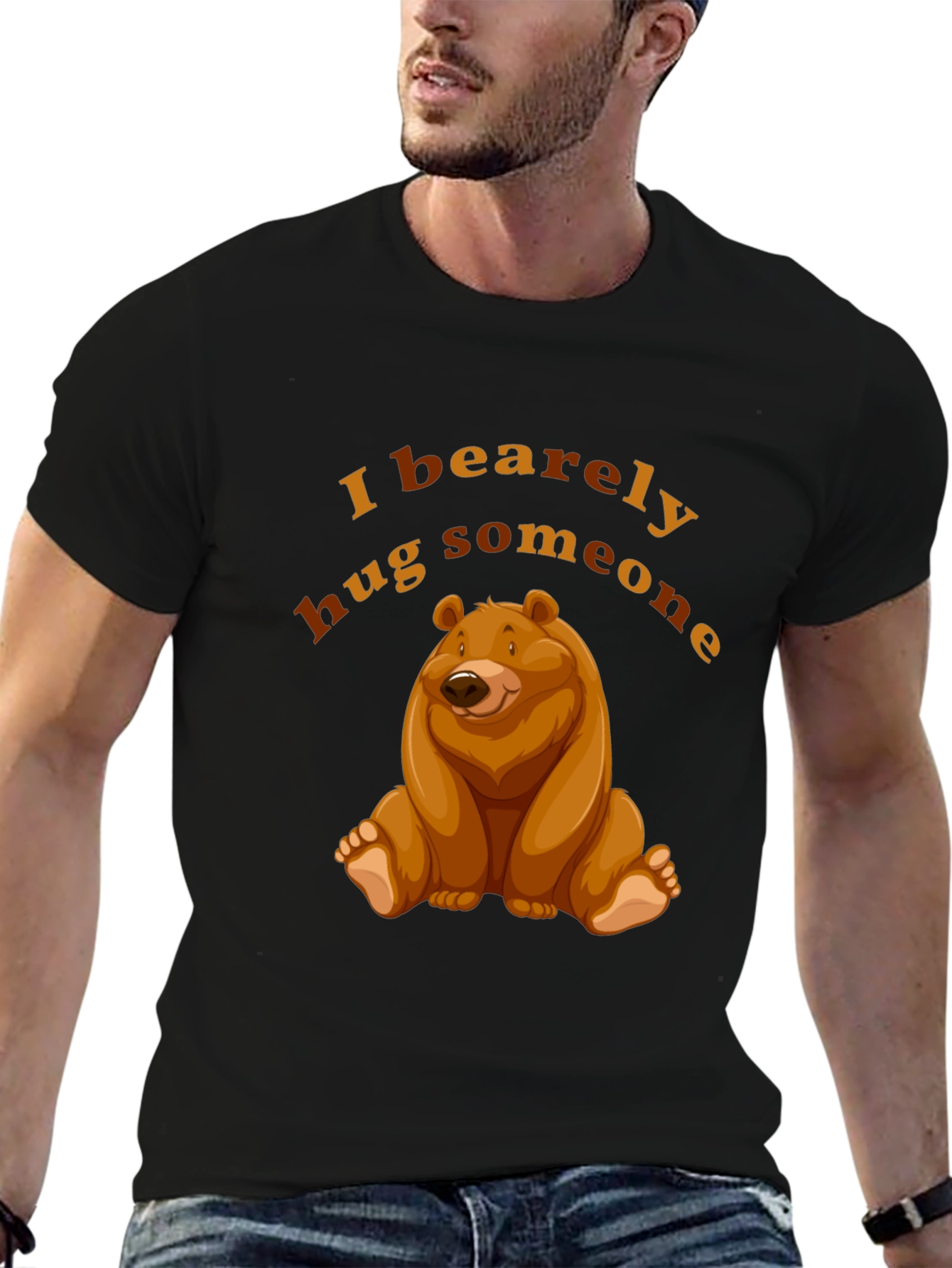 I Bearely Hug Someone T-Shirt Bear Graphic Novelty Tee