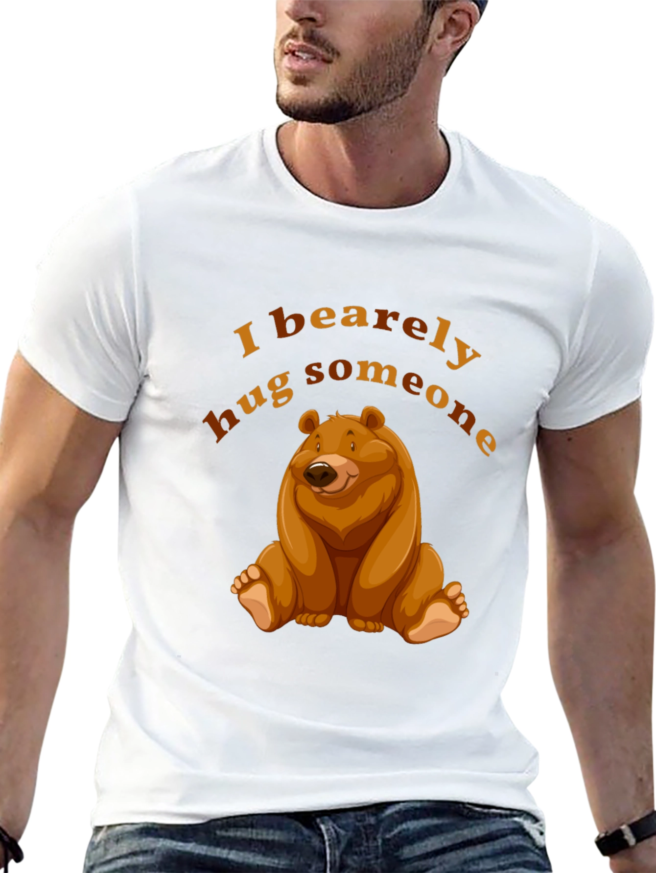 I Bearely Hug Someone T-Shirt Bear Graphic Novelty Tee