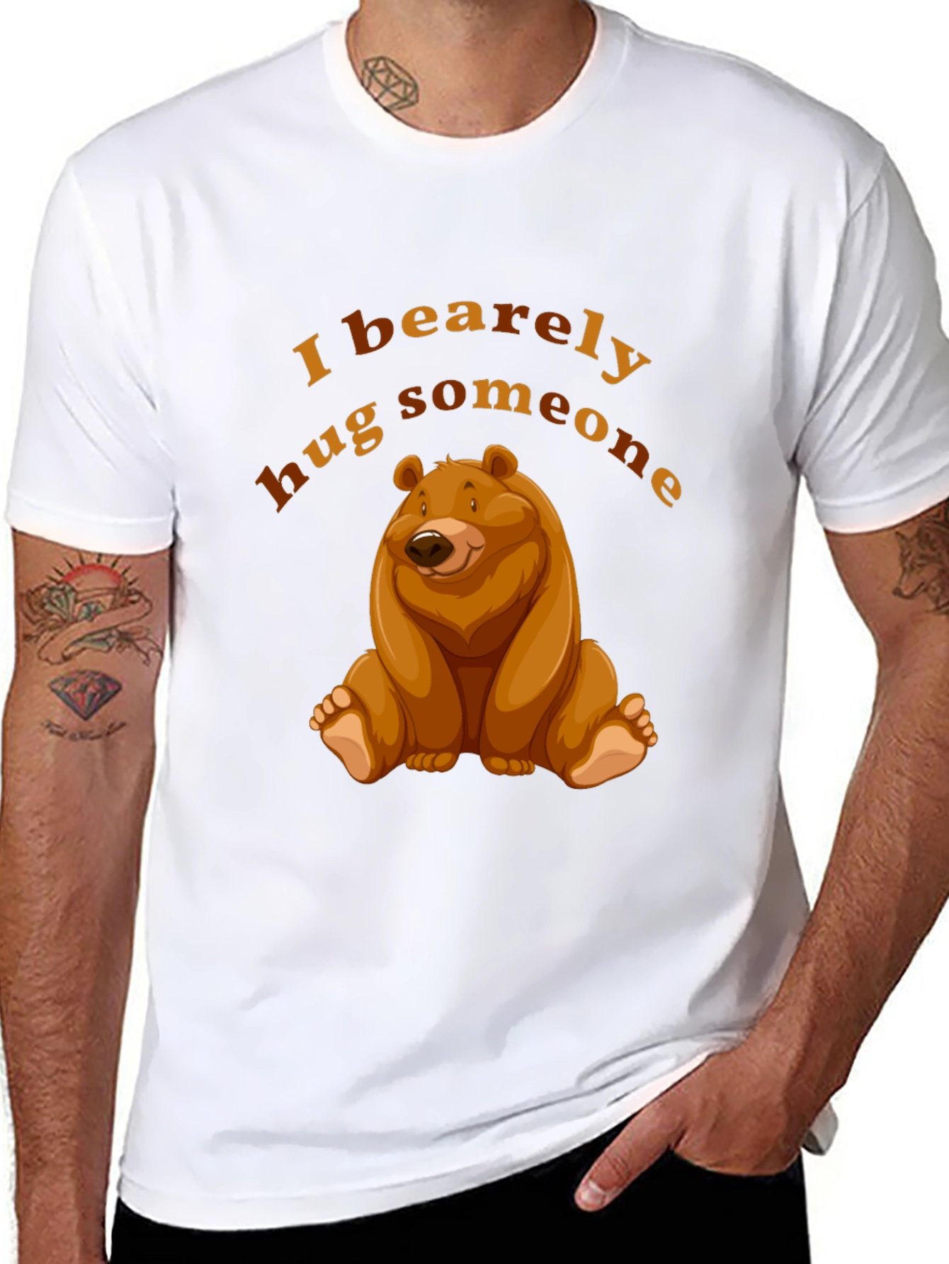 I Bearely Hug Someone T-Shirt Bear Graphic Novelty Tee