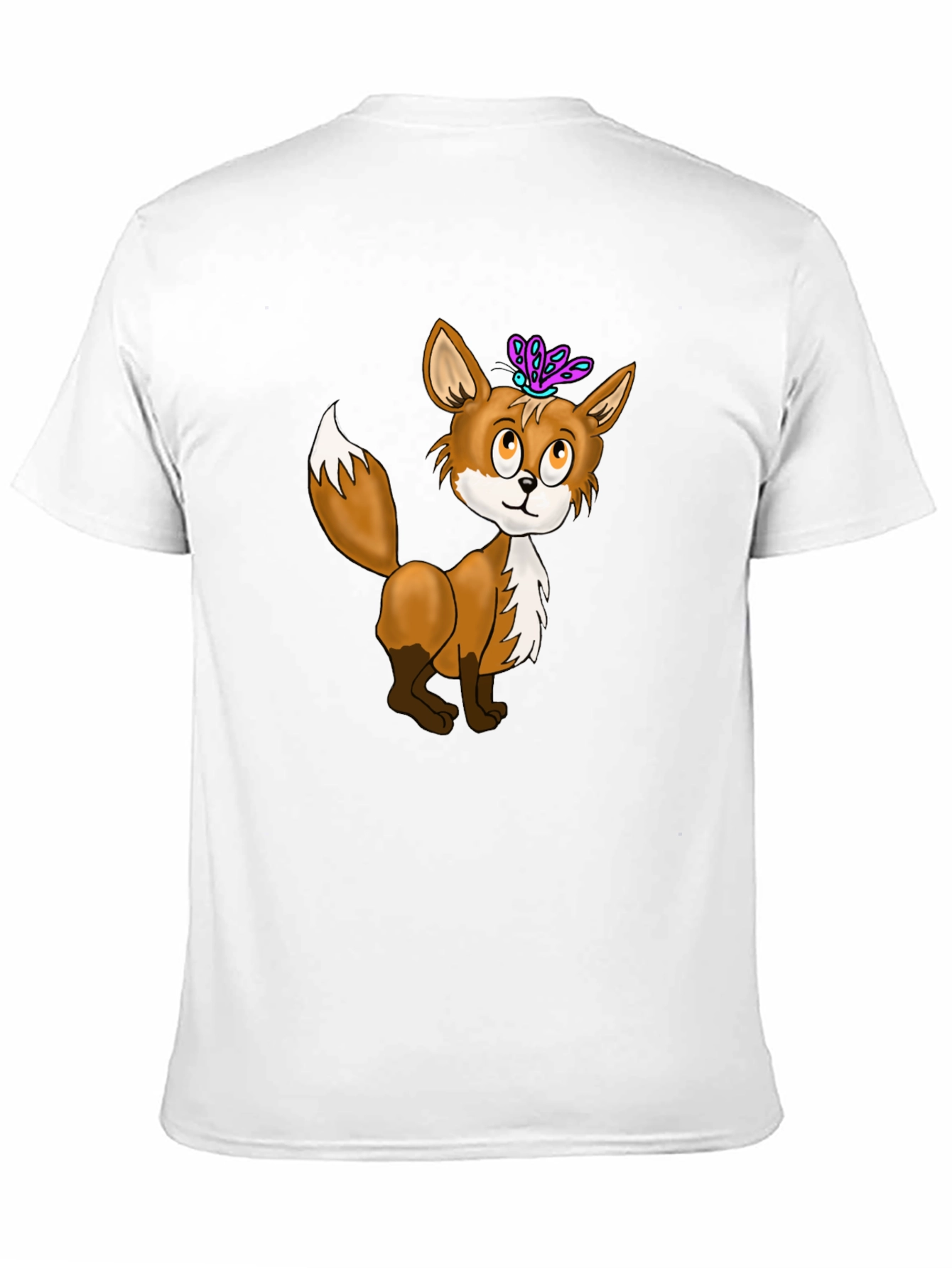 Fox & Butterfly Graphic Tee - Black Cotton T-Shirt