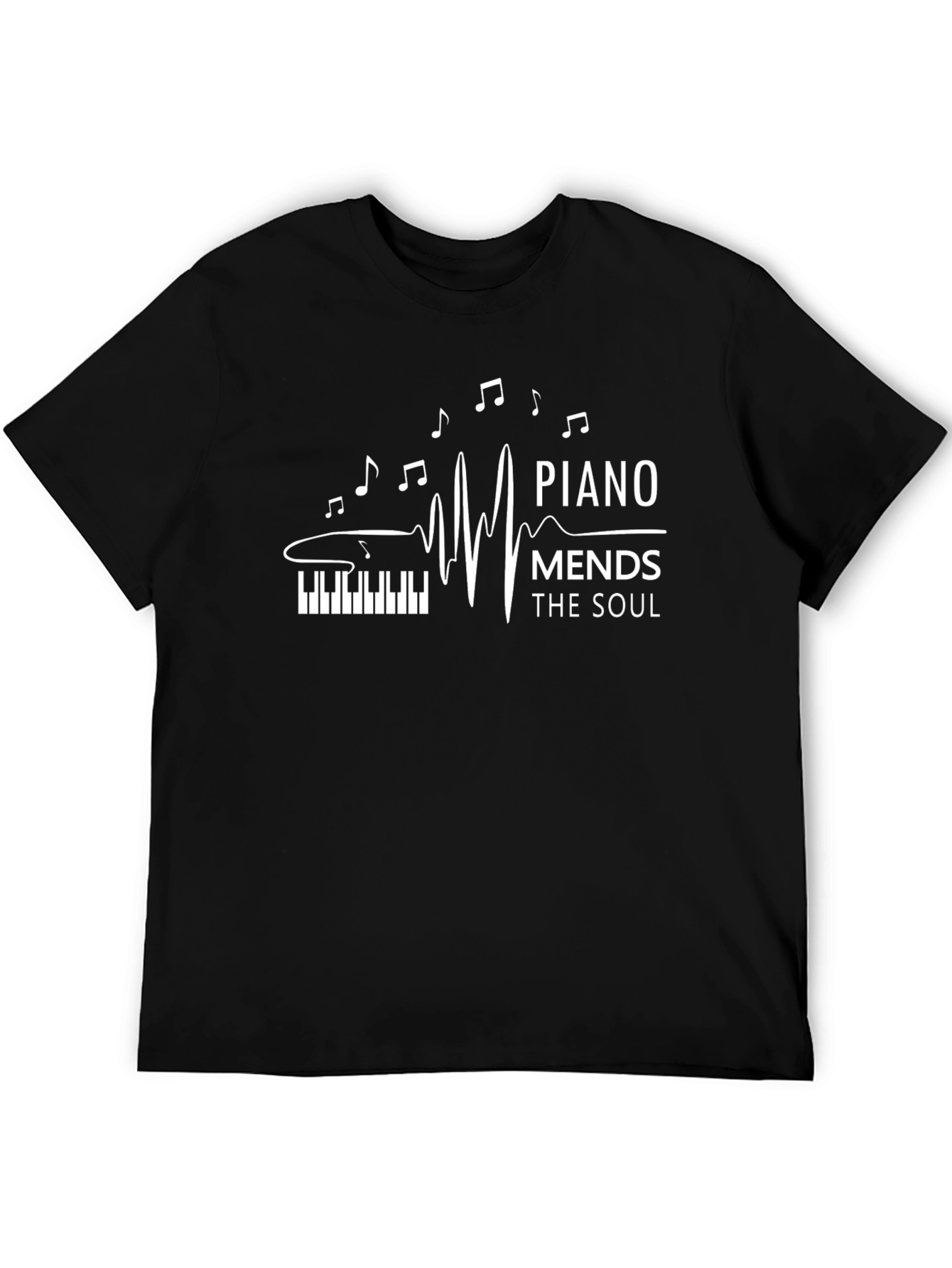 Piano Mends The Soul - Black Graphic T-Shirt