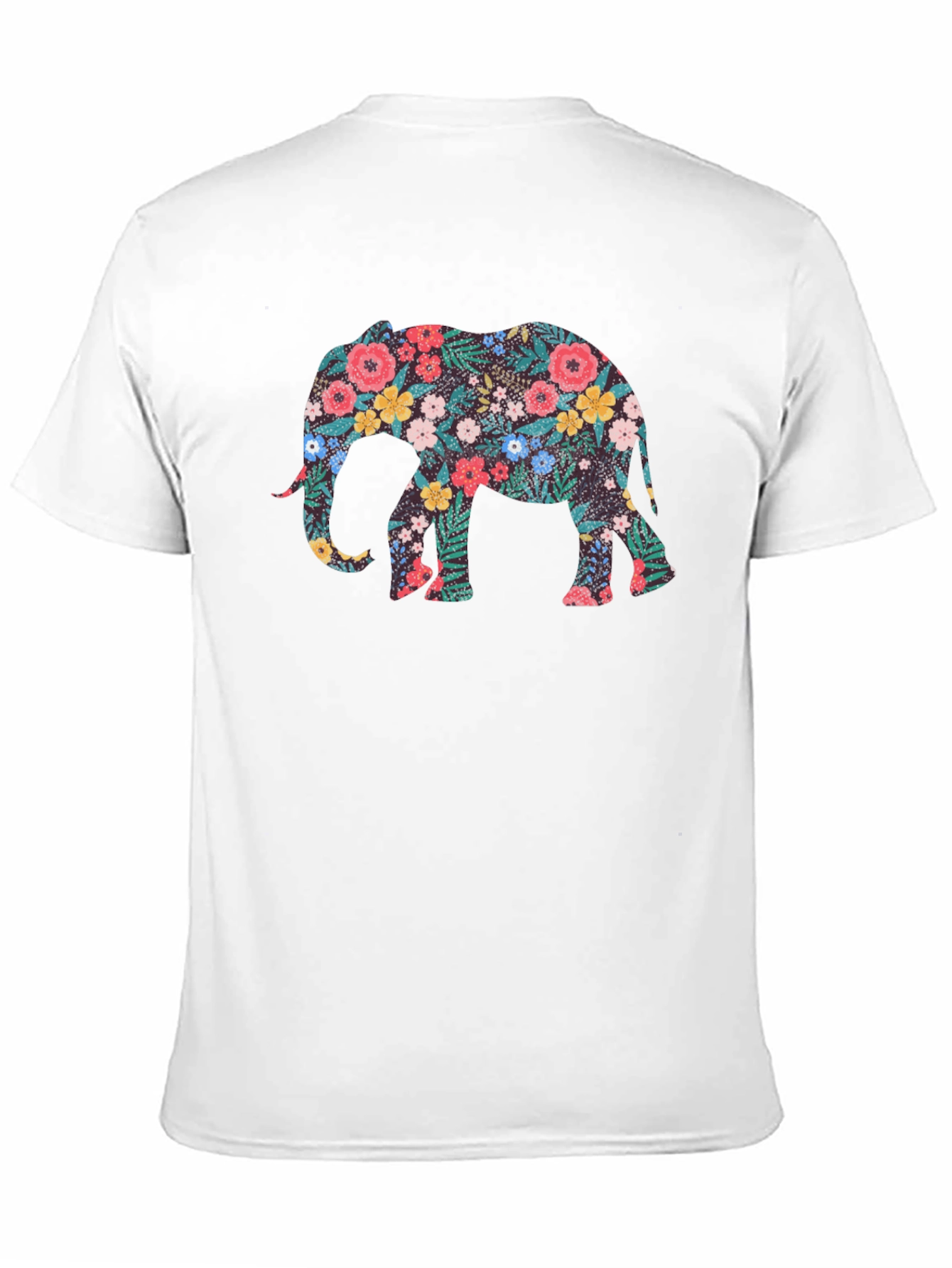 Floral Elephant Graphic Tee - Black Cotton T-Shirt