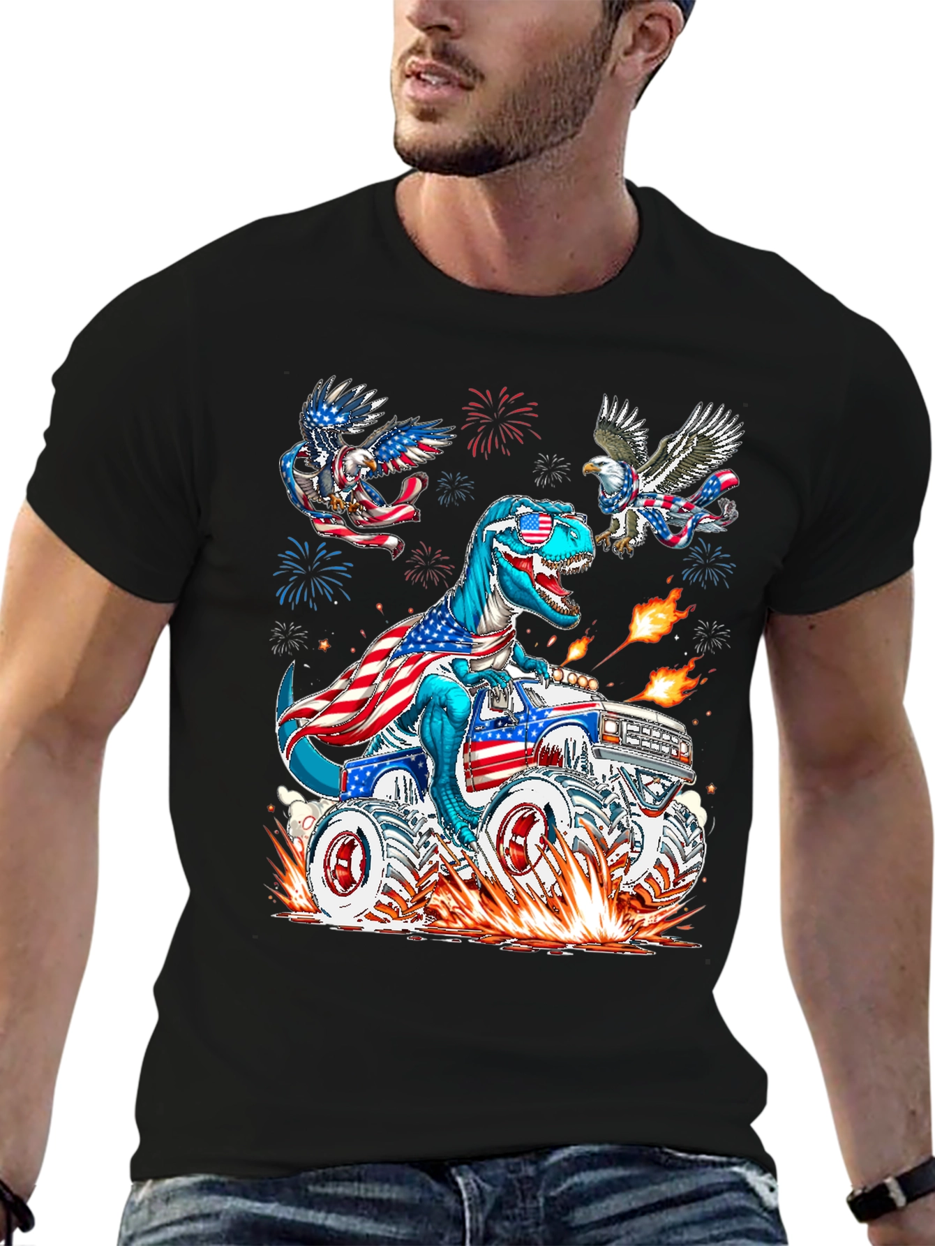 Patriotic T-Rex Monster Truck Graphic Tee