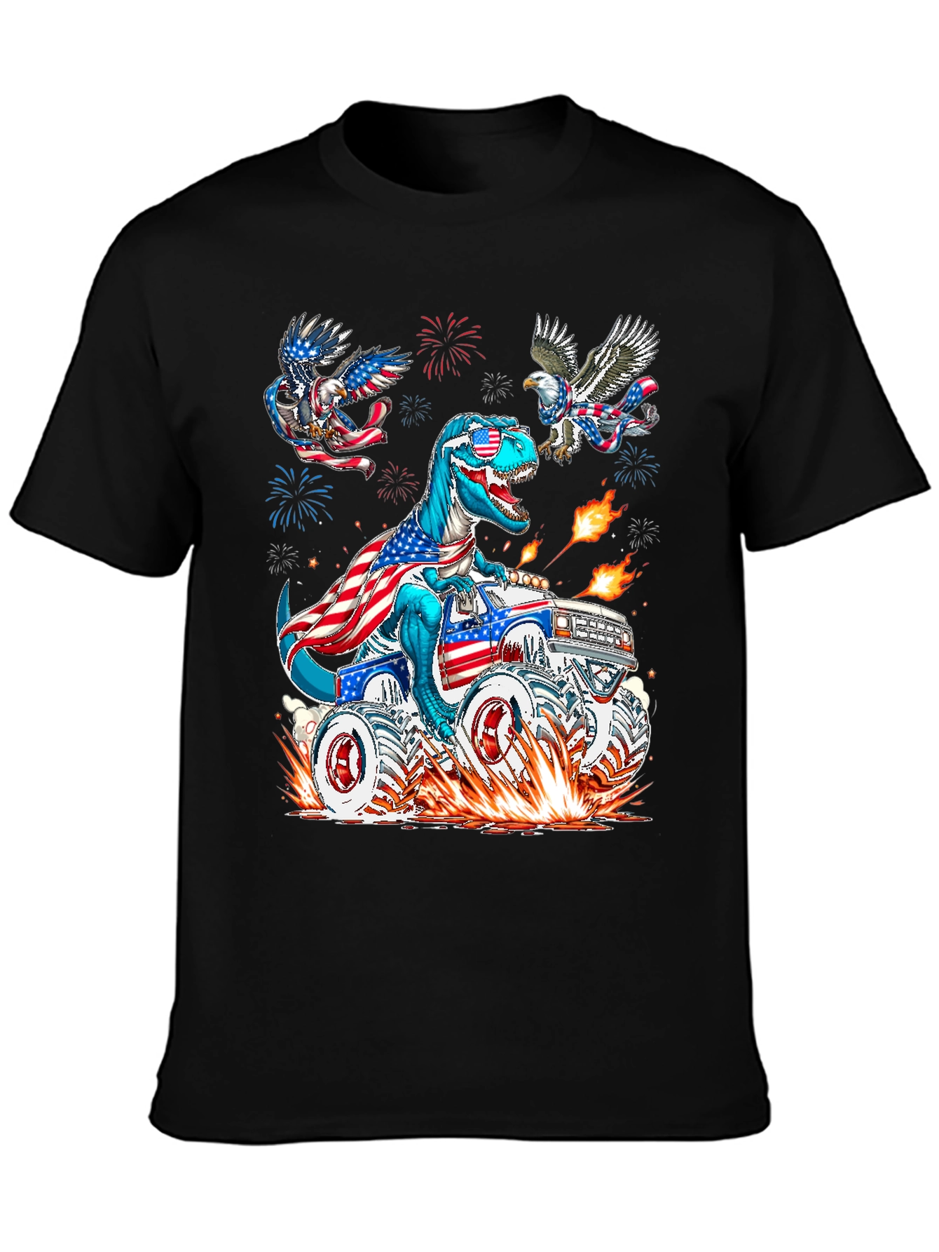 Patriotic T-Rex Monster Truck Graphic Tee
