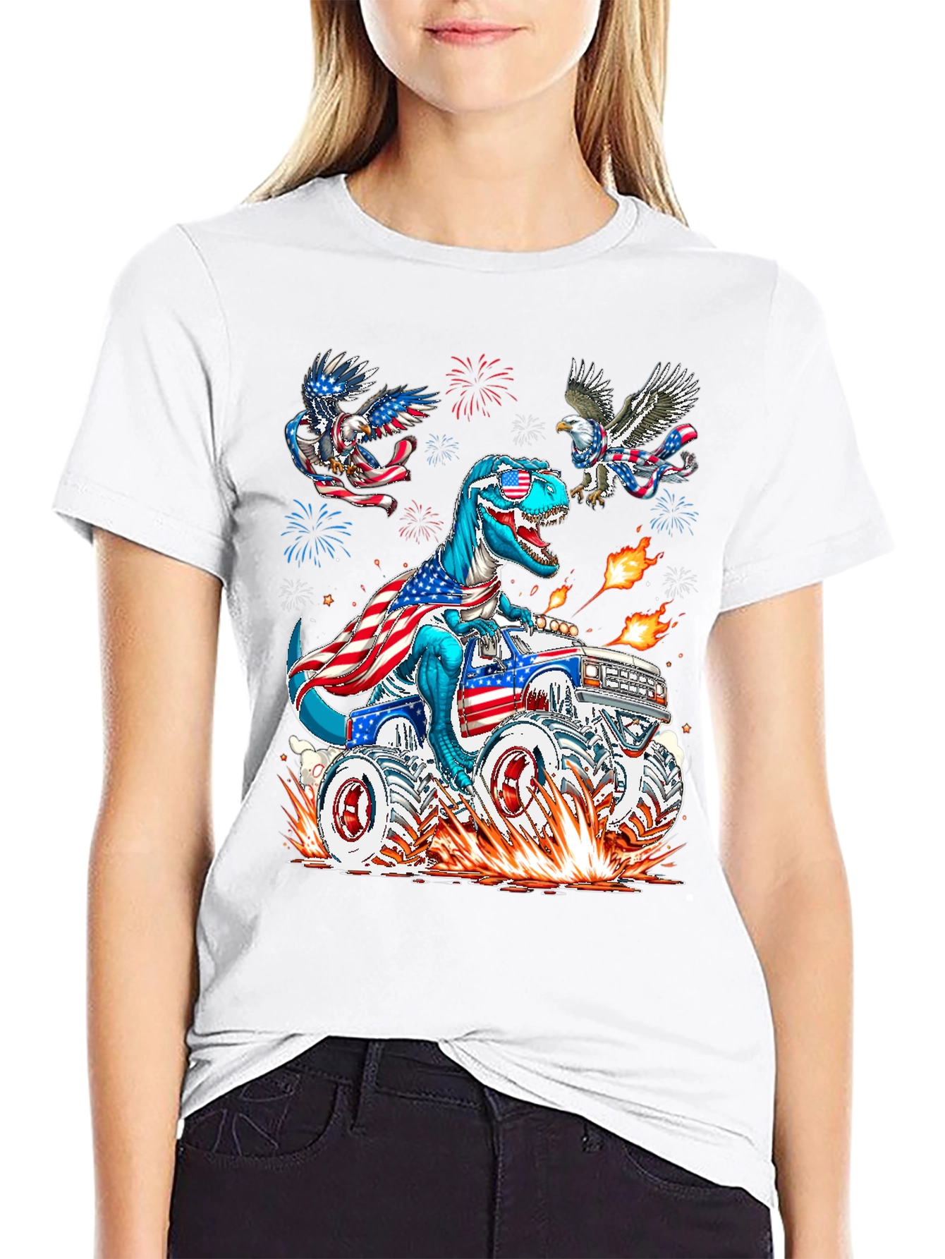 Patriotic T-Rex Monster Truck Graphic Tee