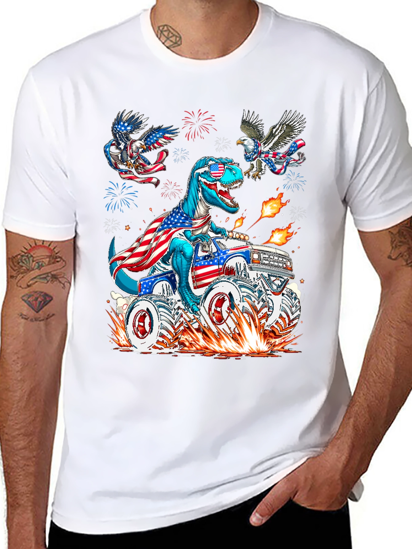 Patriotic T-Rex Monster Truck Graphic Tee