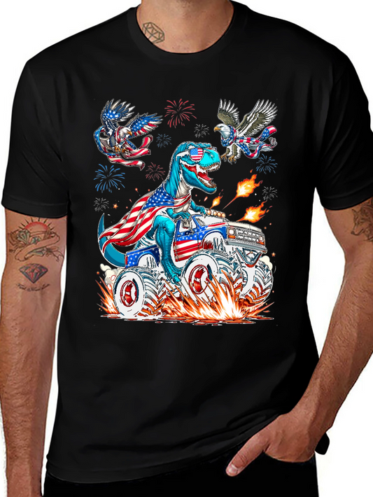 Patriotic T-Rex Monster Truck Graphic Tee