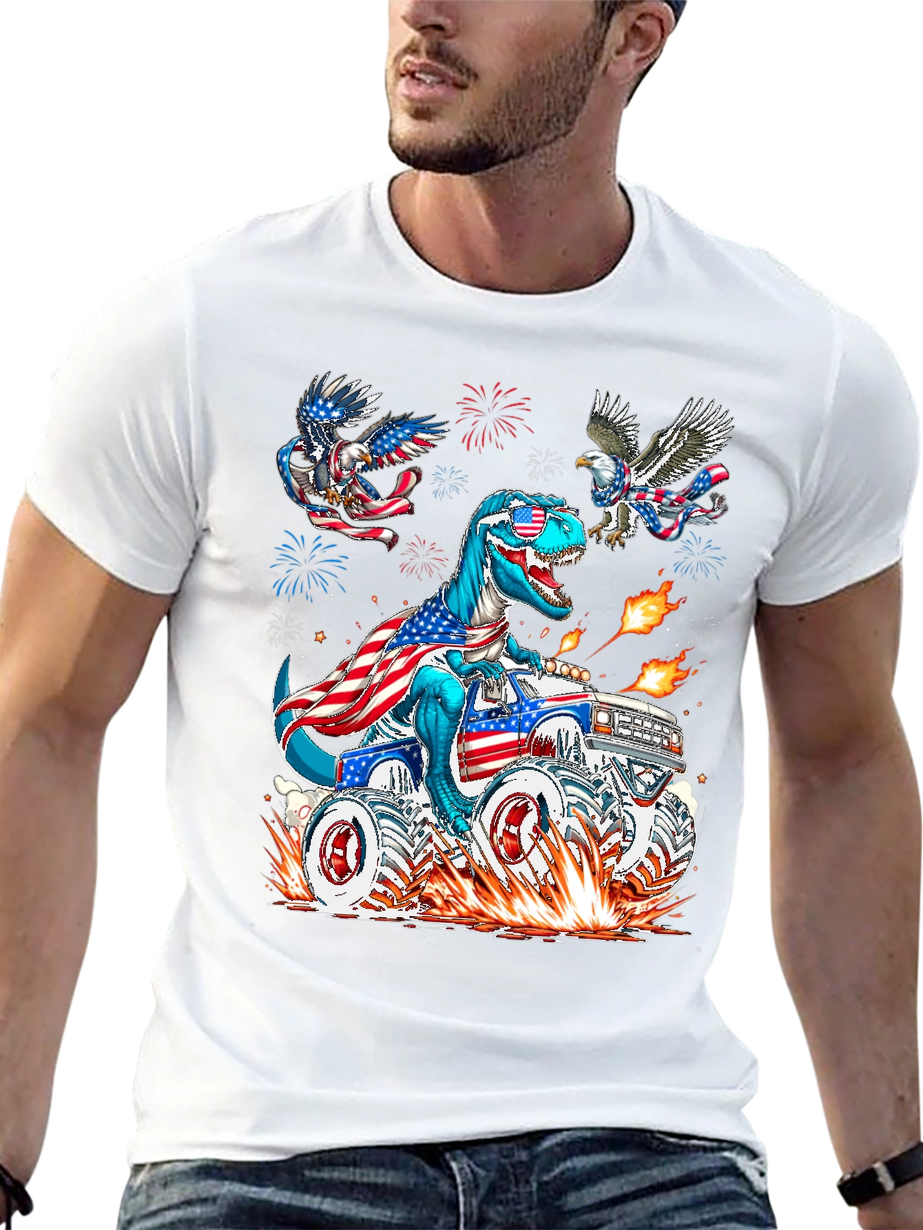 Patriotic T-Rex Monster Truck Graphic Tee