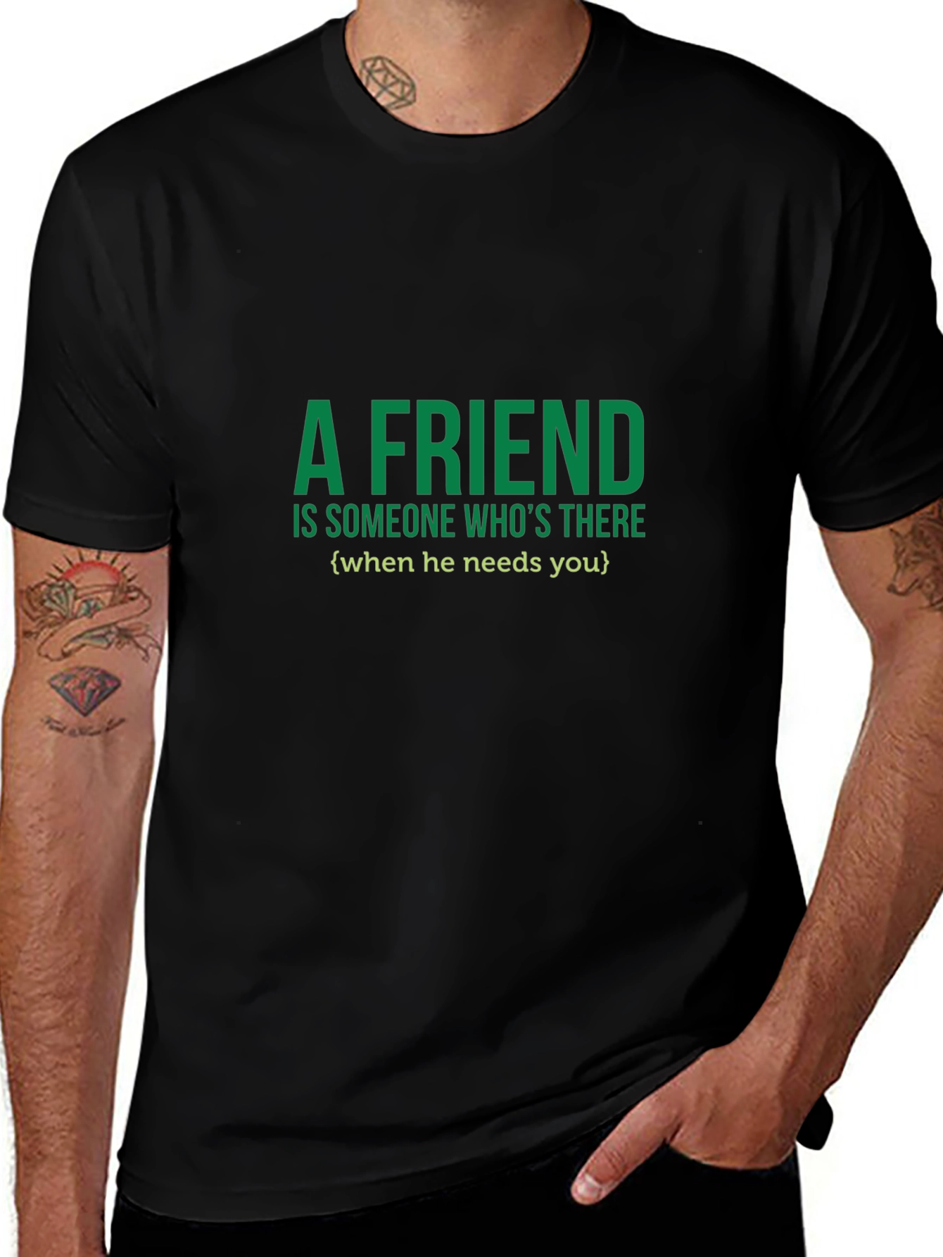 A Friend T-Shirt - Green Text on Black