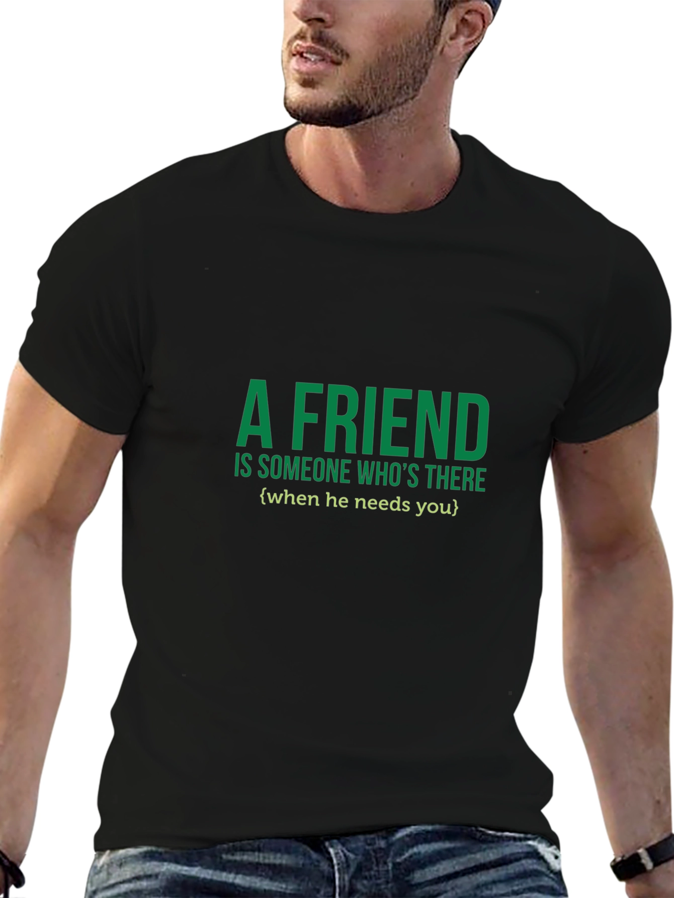 A Friend T-Shirt - Green Text on Black