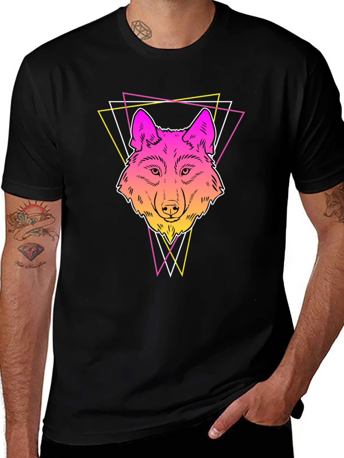 Neon Wolf Graphic Tee - Stylish Mens Black T-Shirt