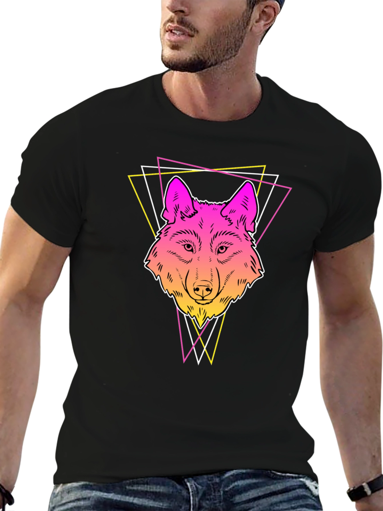 Neon Wolf Graphic Tee - Stylish Mens Black T-Shirt