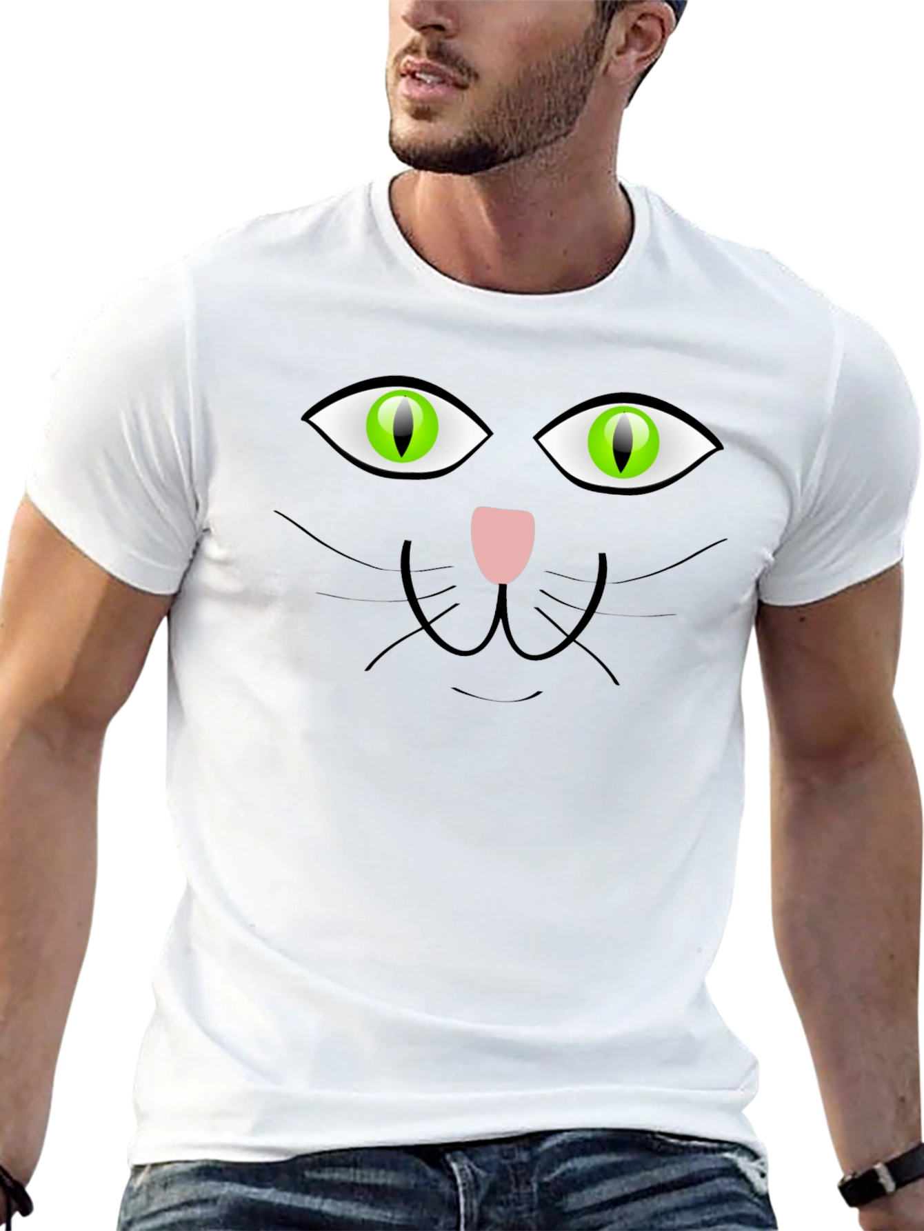 Mens Black Cat Face Graphic T-Shirt