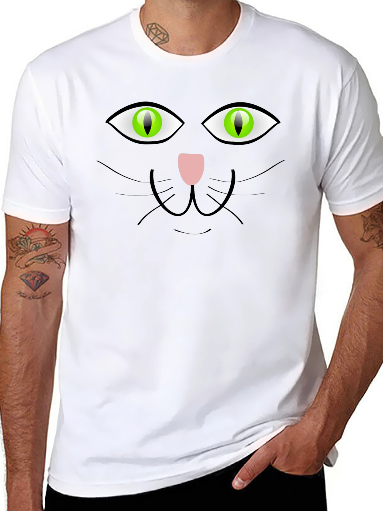Mens Black Cat Face Graphic T-Shirt