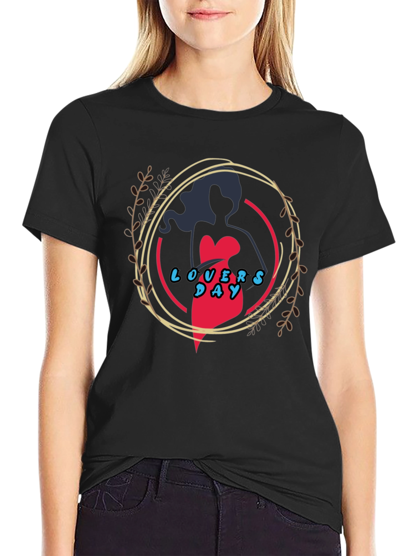 Lovers Day Graphic Print Black T-Shirt