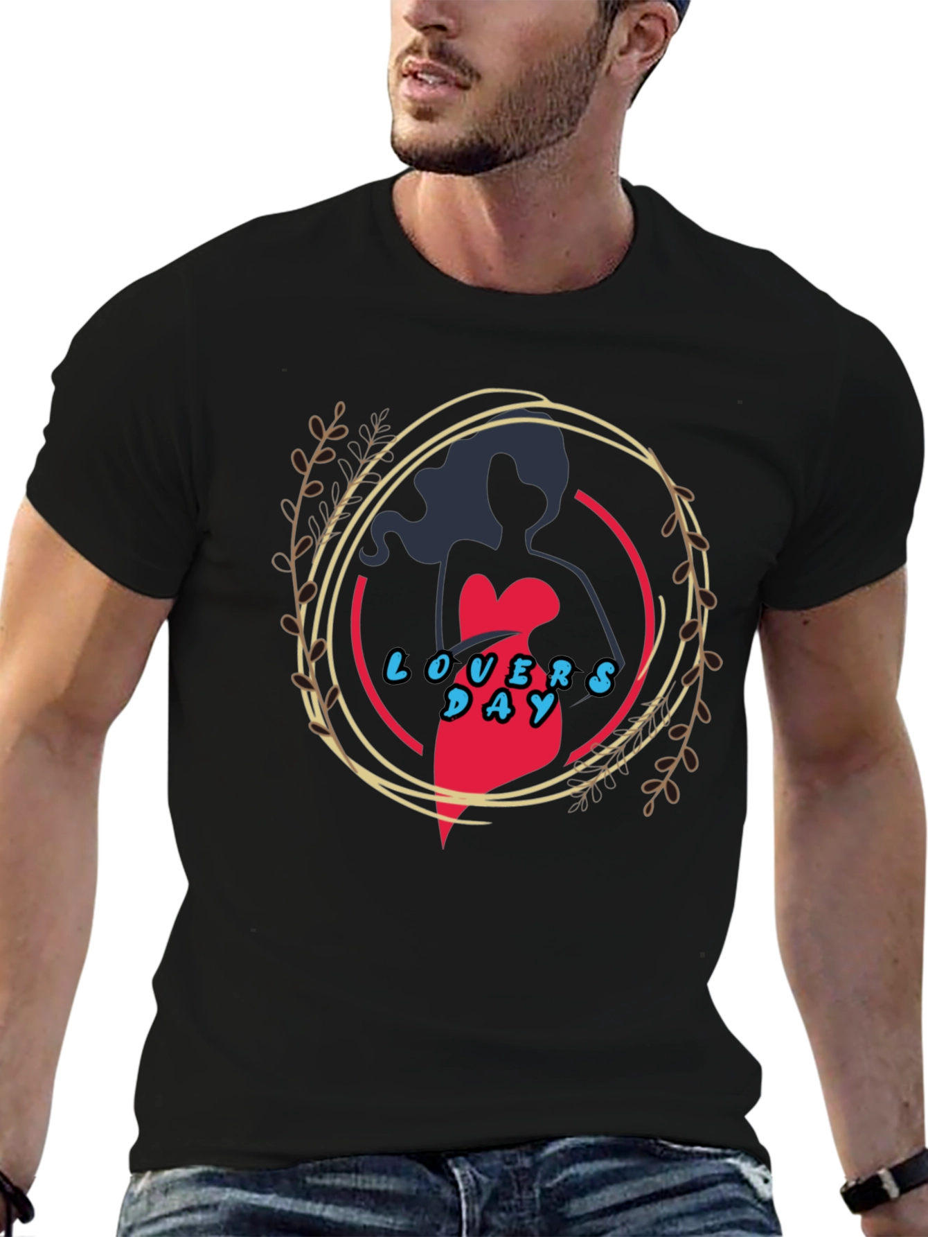 Lovers Day Graphic Print Black T-Shirt