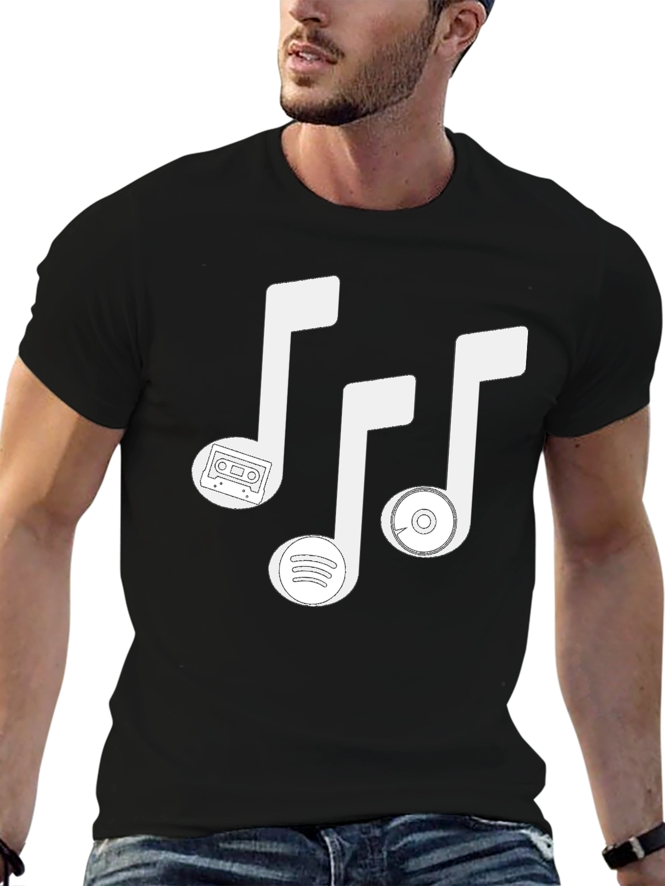 Music Lovers T-Shirt - Cassette Spotify & CD Notes