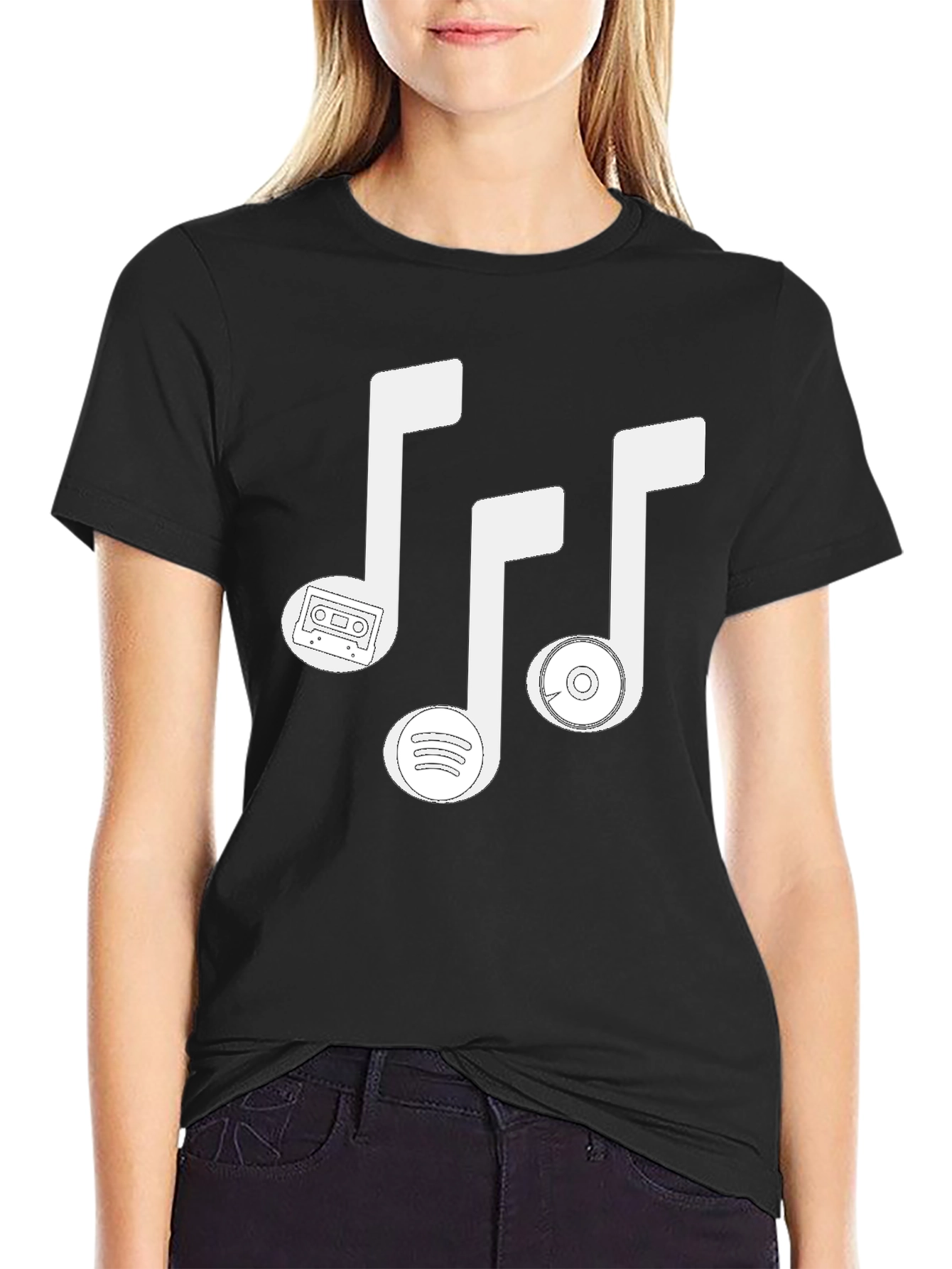 Music Lovers T-Shirt - Cassette Spotify & CD Notes