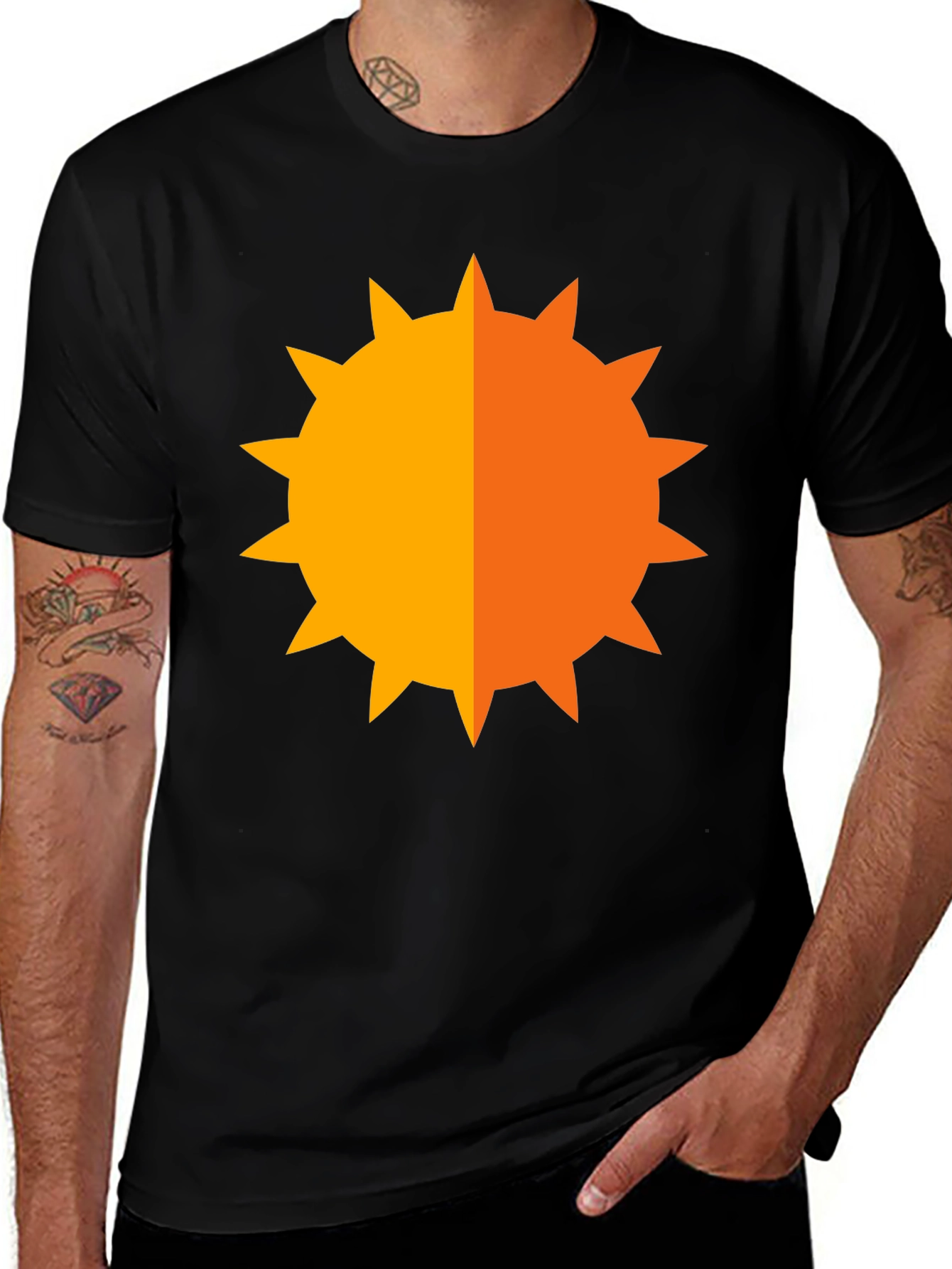 Geometric Sun Graphic Tee - Bold Black Shirt