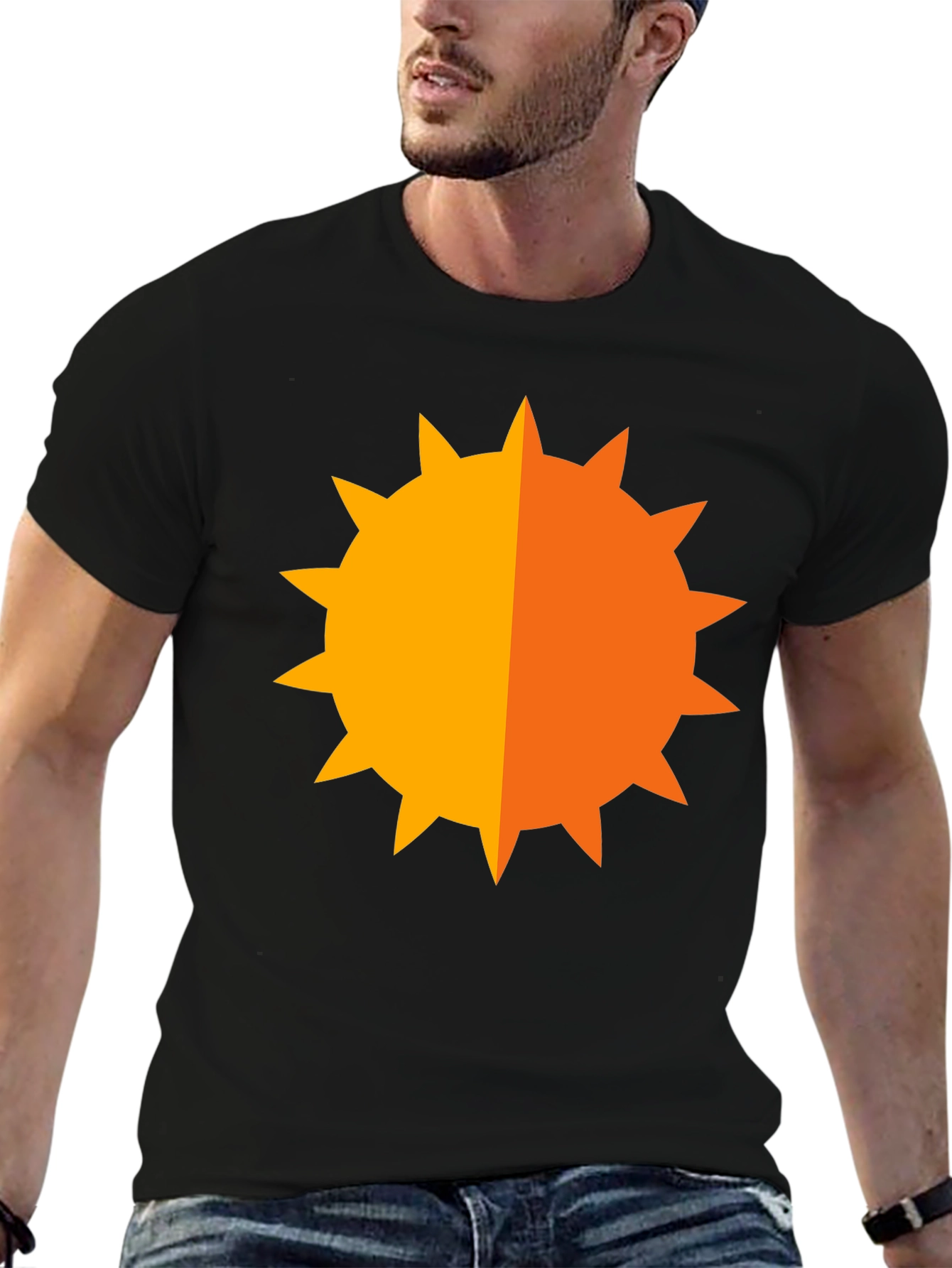 Geometric Sun Graphic Tee - Bold Black Shirt
