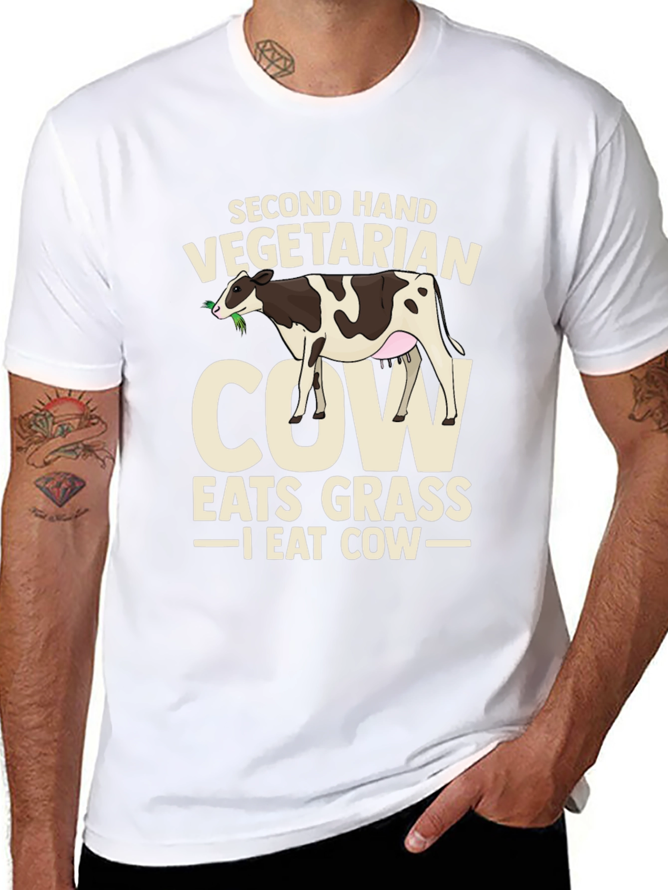 Second Hand Vegetarian Cow Graphic T-Shirt