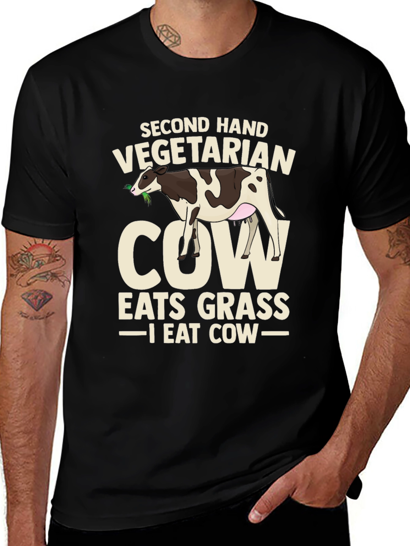 Second Hand Vegetarian Cow Graphic T-Shirt