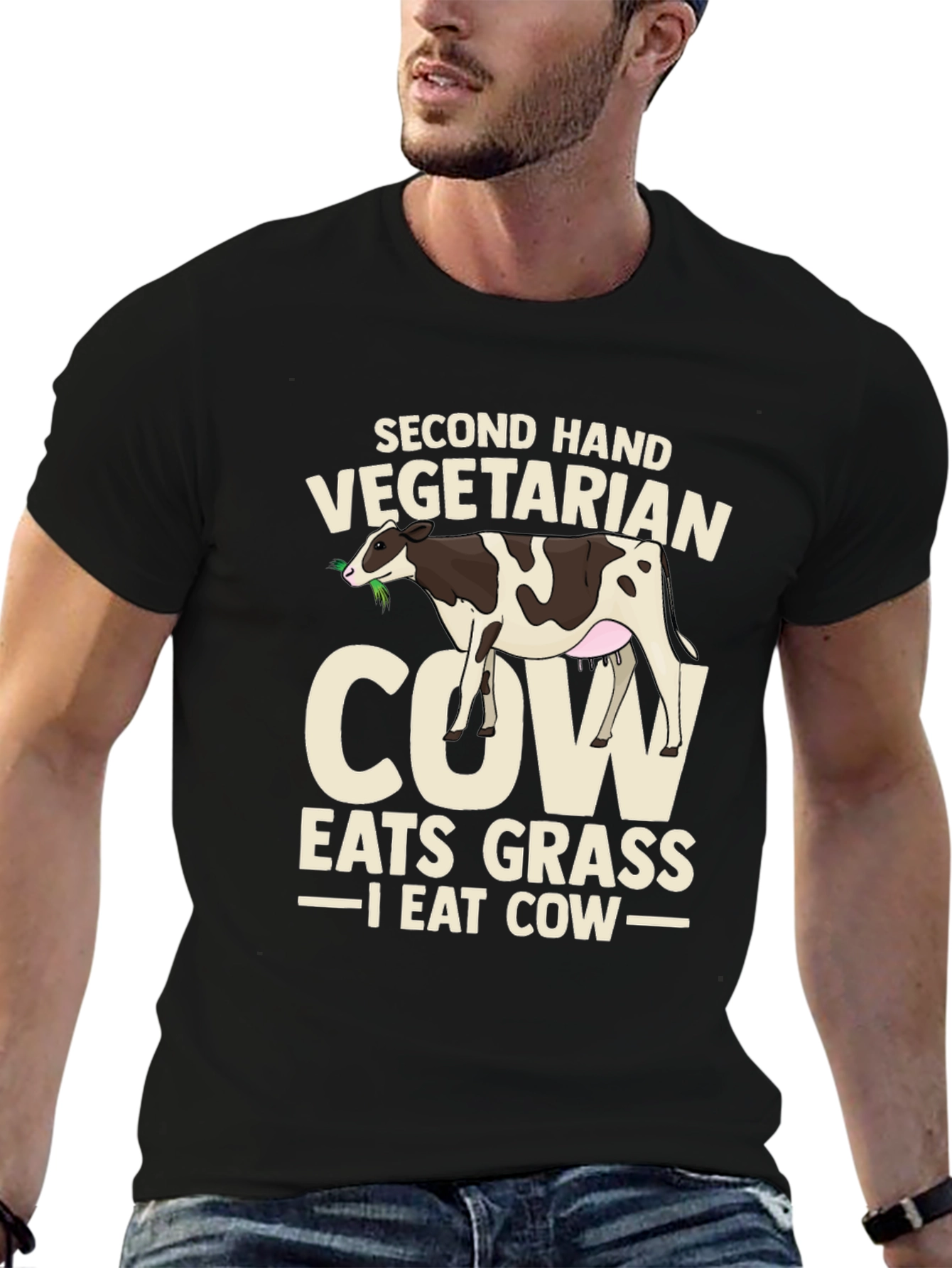 Second Hand Vegetarian Cow Graphic T-Shirt