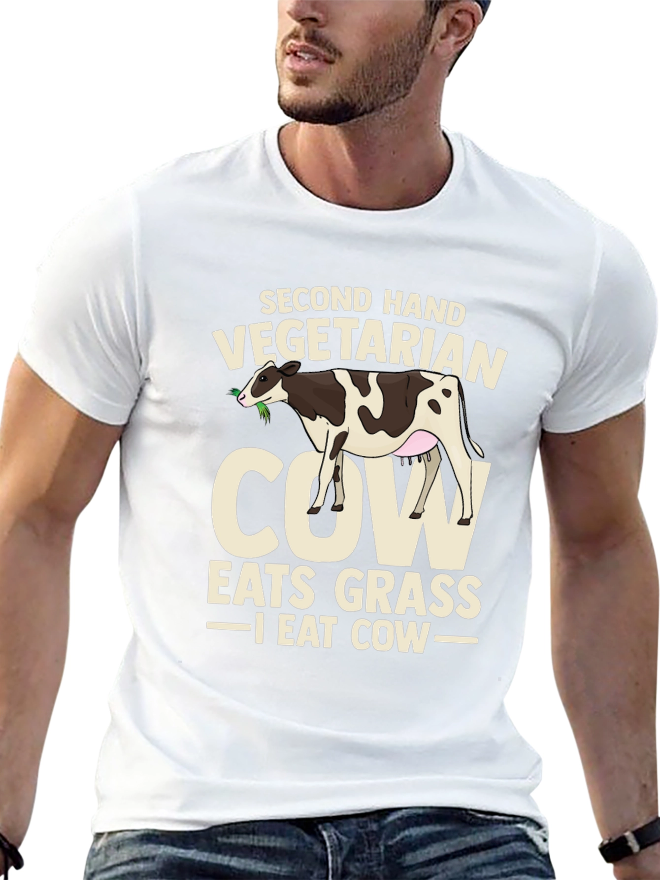 Second Hand Vegetarian Cow Graphic T-Shirt