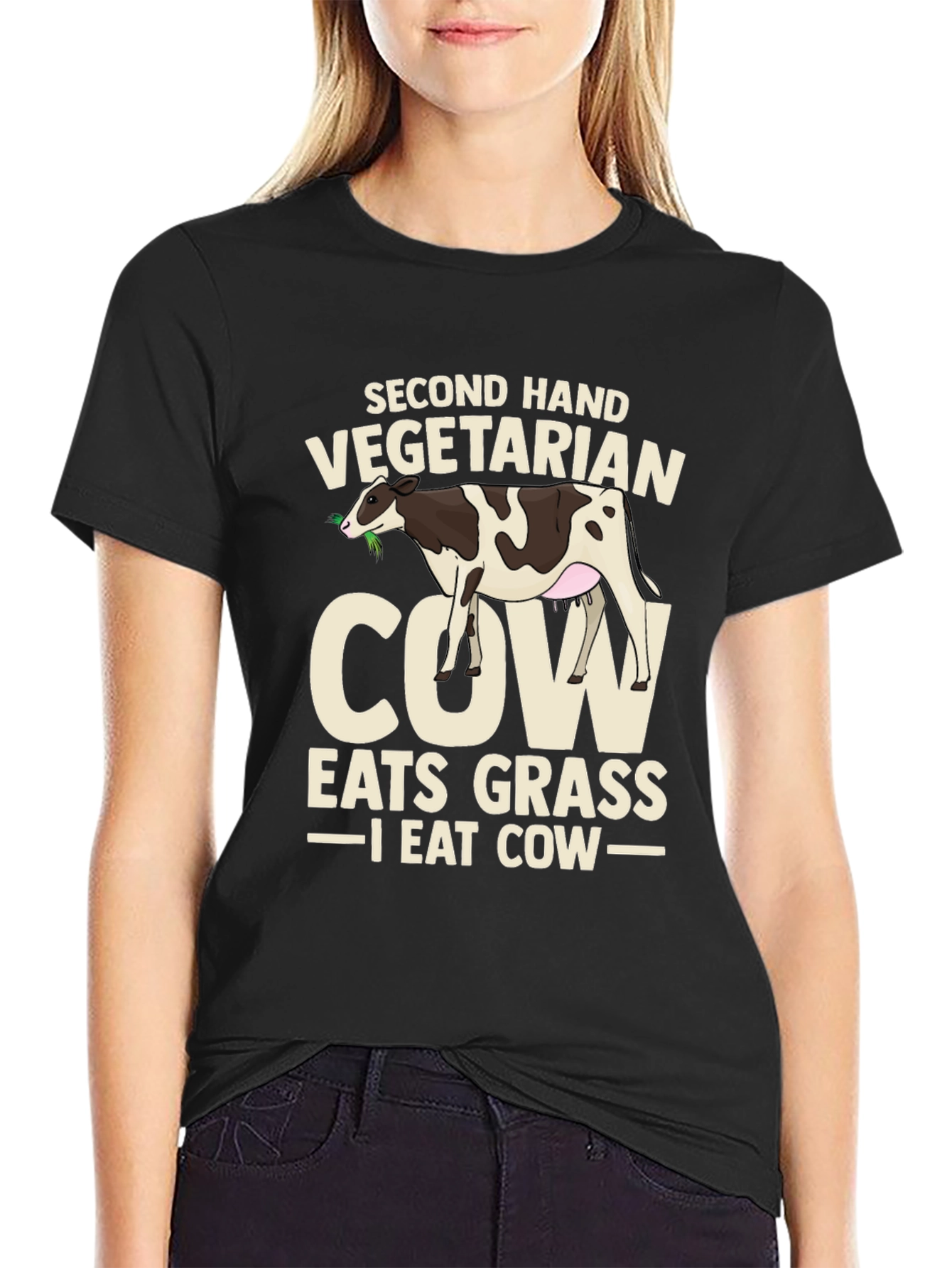 Second Hand Vegetarian Cow Graphic T-Shirt