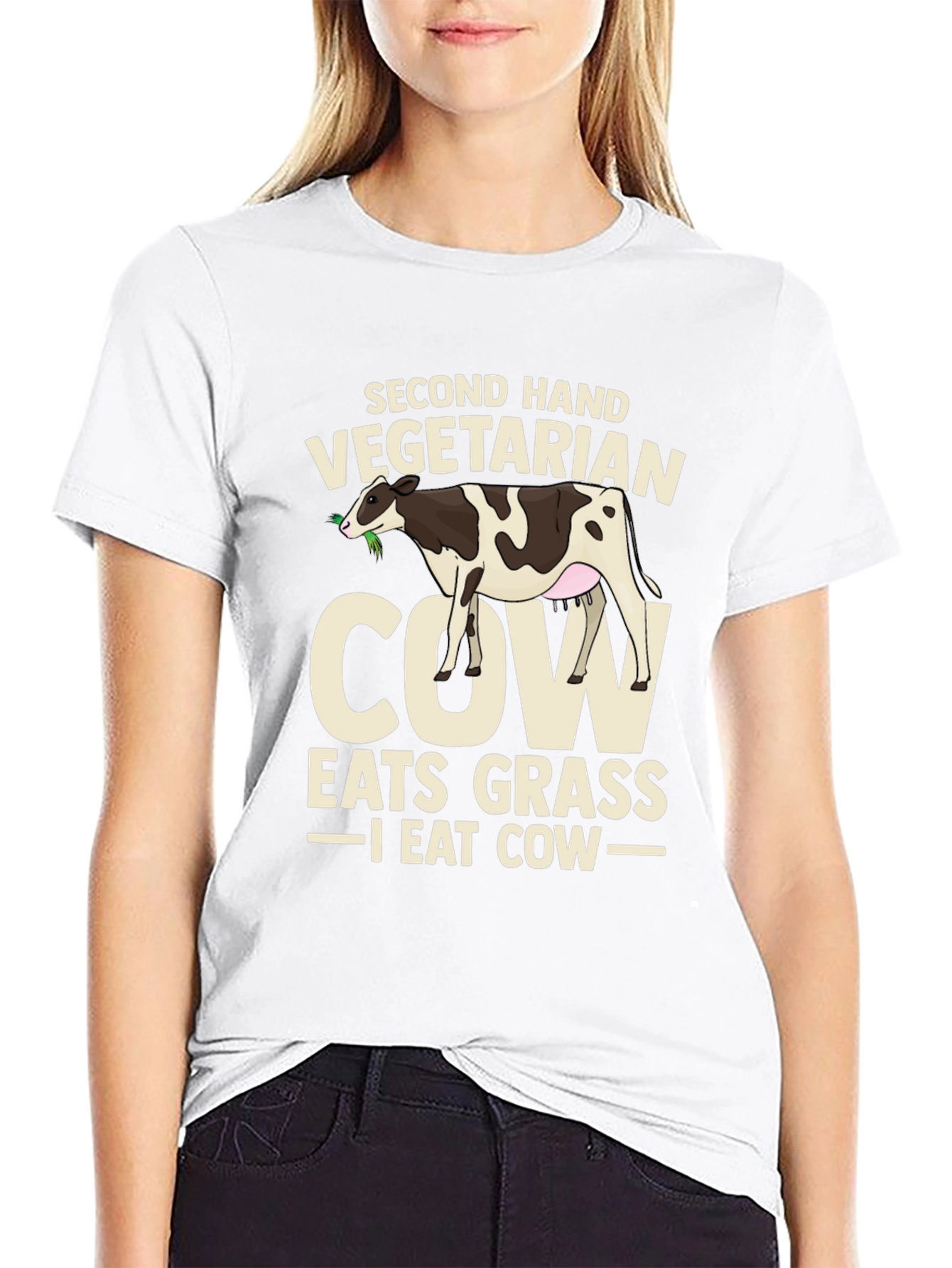 Second Hand Vegetarian Cow Graphic T-Shirt