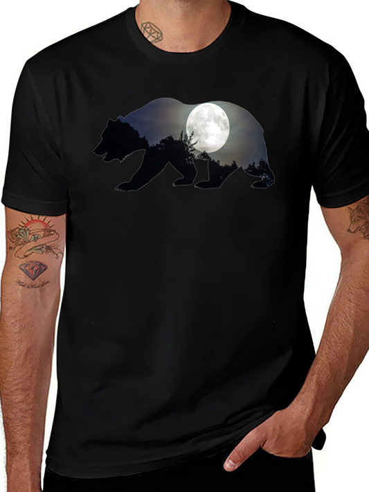 Bear Moon Black Graphic Tee - Nature Inspired Mens Shirt