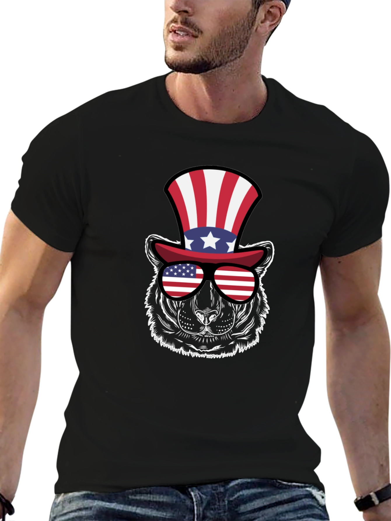 Patriotic Bear Graphic T-Shirt - USA Pride