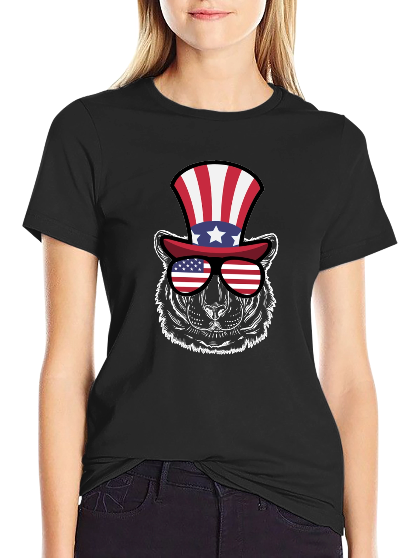Patriotic Bear Graphic T-Shirt - USA Pride