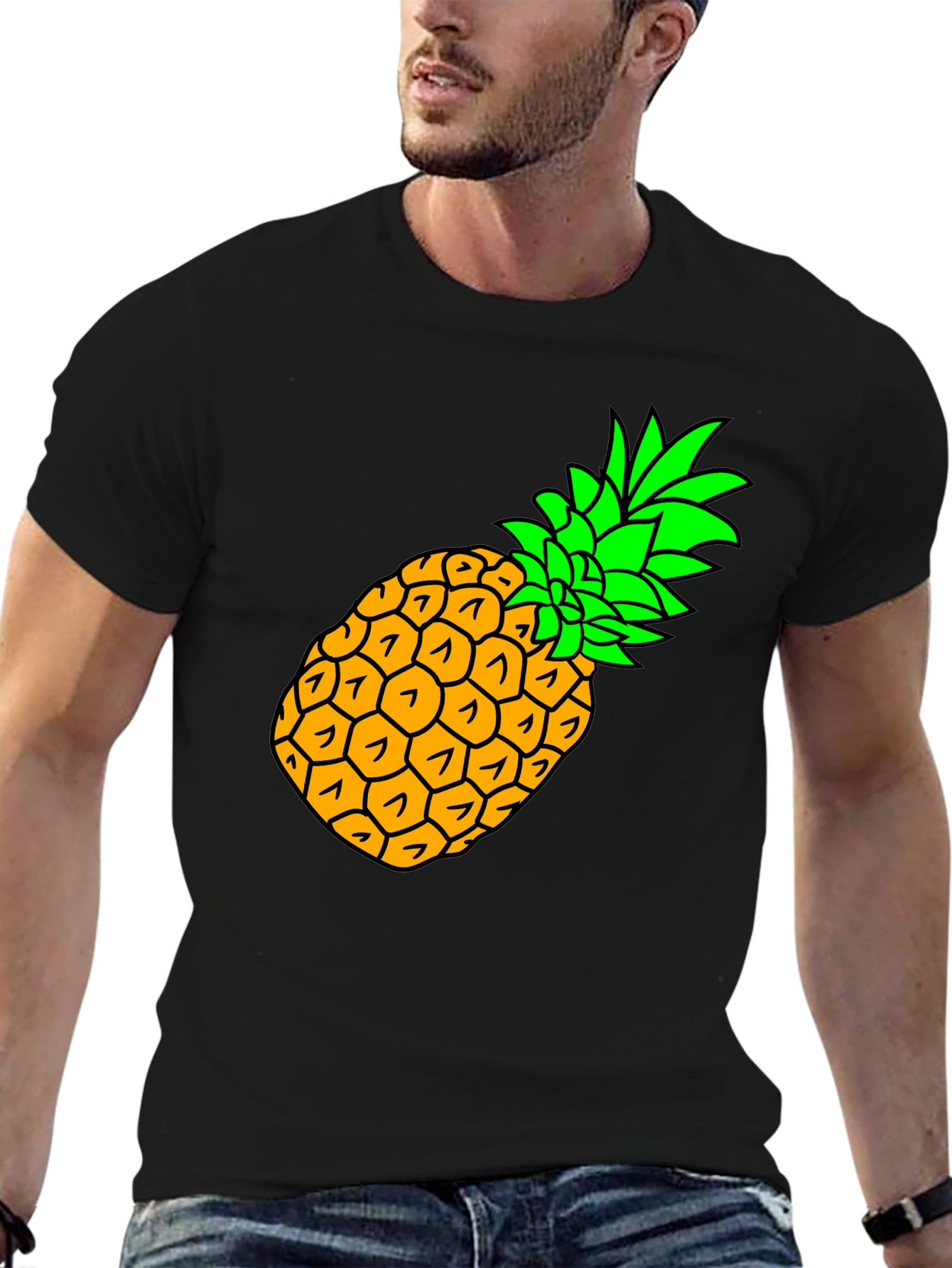 Pineapple Graphic Black T-Shirt - Tropical Fruit Tee