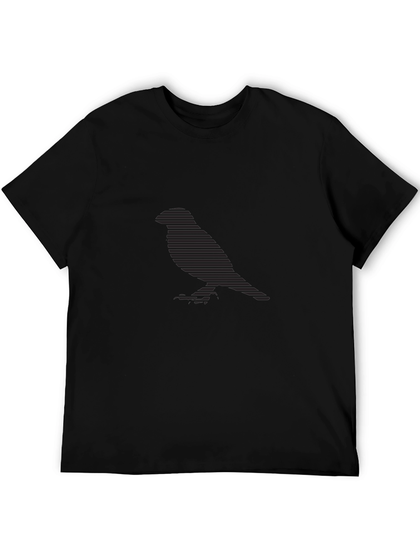 Stylish Striped Bird Silhouette Black Tee